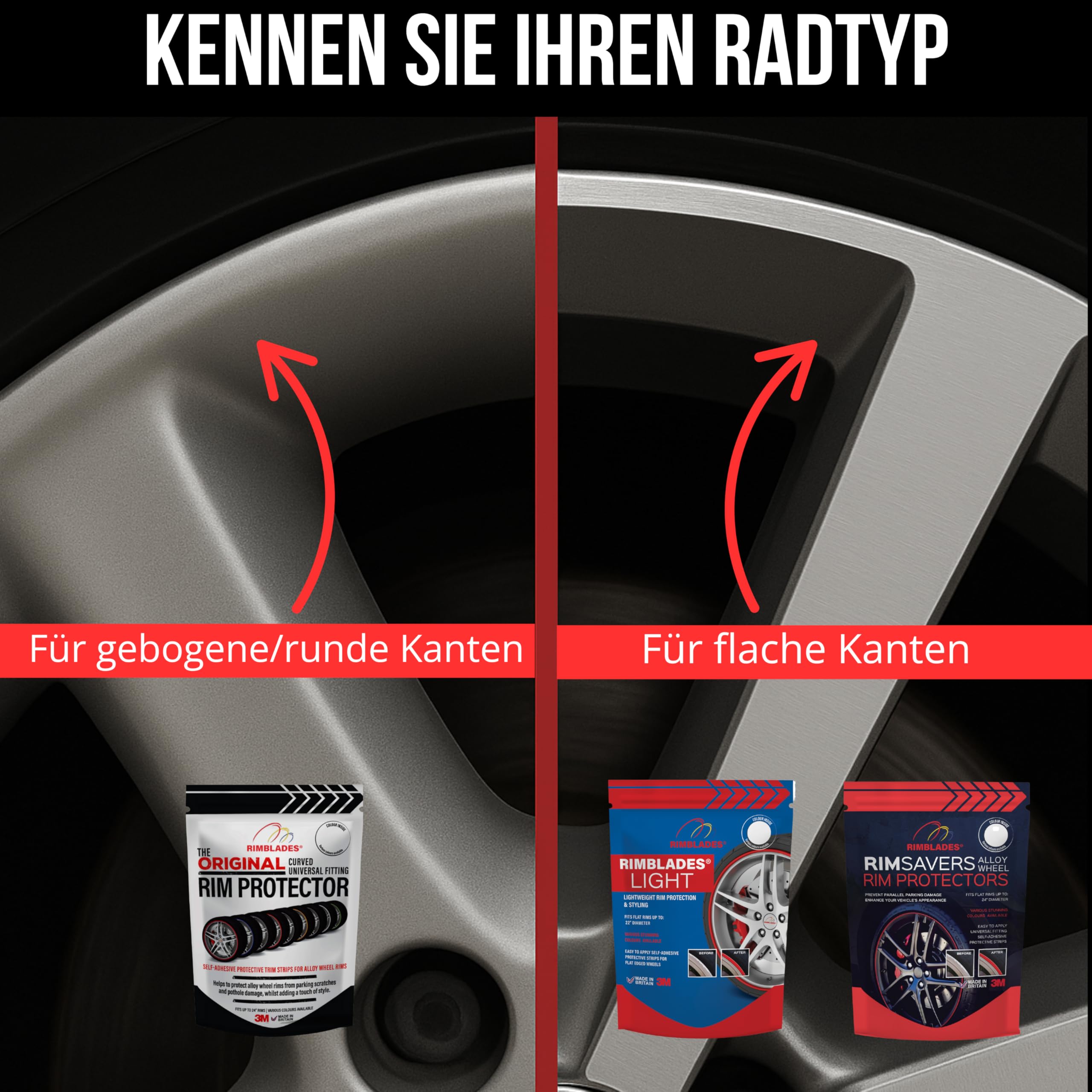 Schwarze Felgenschoner für Alufelgen von Rimblades Original, passend für bis zu 24 Zoll x 4 Felgen, einfaches DIY-Außenautozubehör, schützt vor Ausschlag