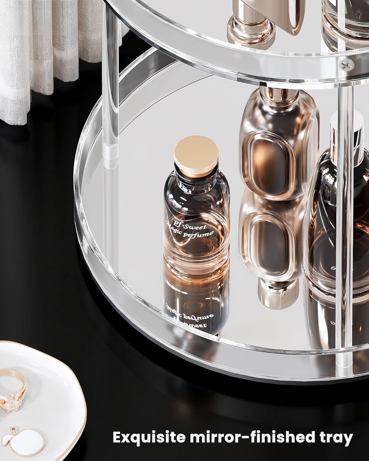 Lolalet 360 Degree Rotating Acrylic Perfume Organizer Stand, 2 Tiers Clear Perfumes Holder Display Rack, Makeup Skincare Organization for Vanity Bathroom Countertop -Large, Clear