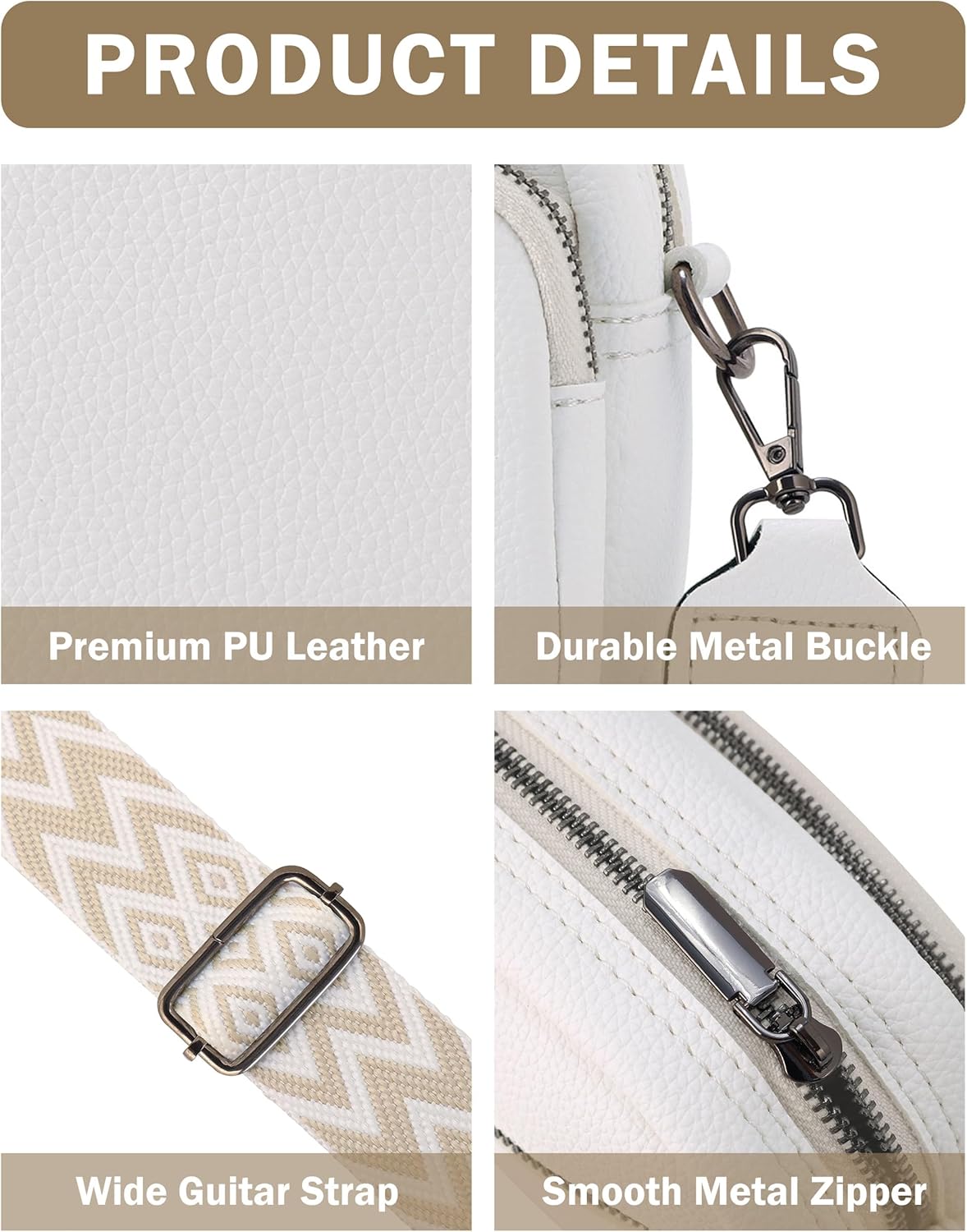 Crossbody Purse for Women with Adjustable Wide Guitar Strap, Small Vegan Leather Cross Body Camera Shoulder Bags - Image 3