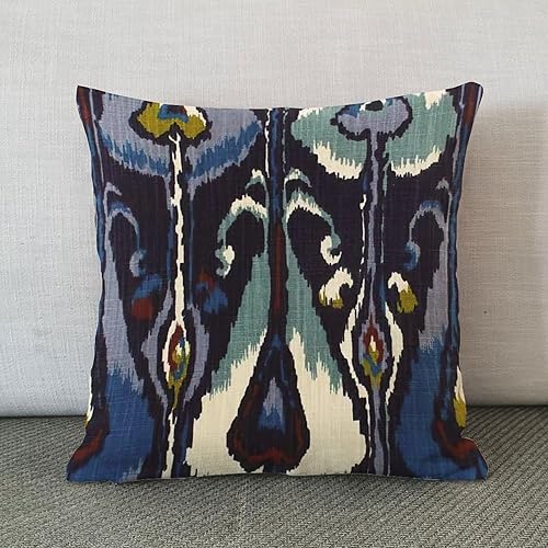 Miniatura 2 de Funda de cojín estilo chino Ikat azul índigo, azul marino, 24 x 24 pulgadas, funda de almohada de inspiración asiática Eurosham Accent Toss