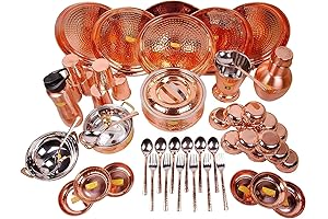 Pure Copper Dinner Set - 51 Pieces - Designer - (Hammer, Brown)