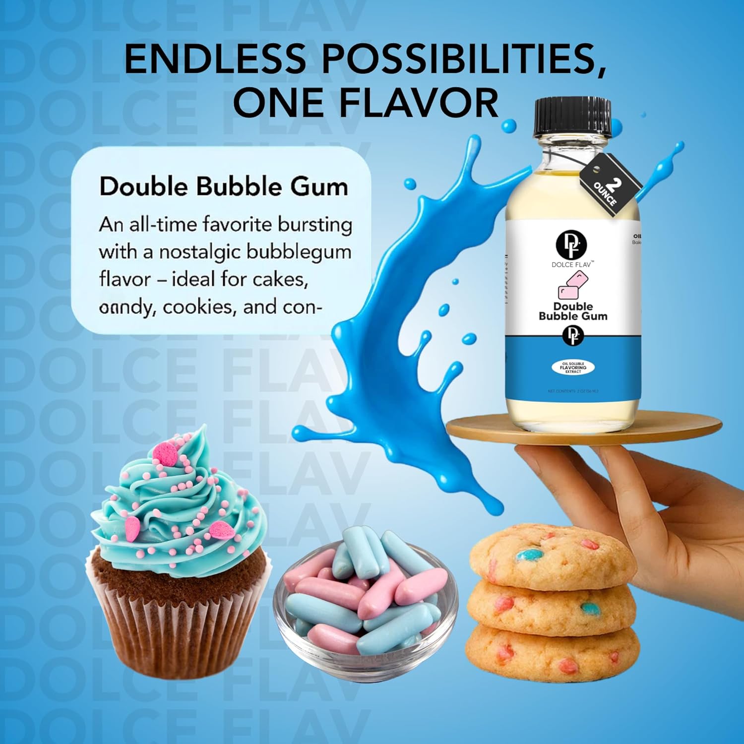 Dolce Flav Bubble Gum Extract – 8 Ounce Oil-Soluble Kosher, Sugar-Free, Concentrated Classic Bubble Gum Flavoring for Baking, Chocolates & Desserts