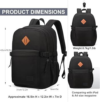 SUPACOOL Casual Backpack for Men and Women, School Backpack for Boys, Girls and Kids, Laptop Compartmen(Black)