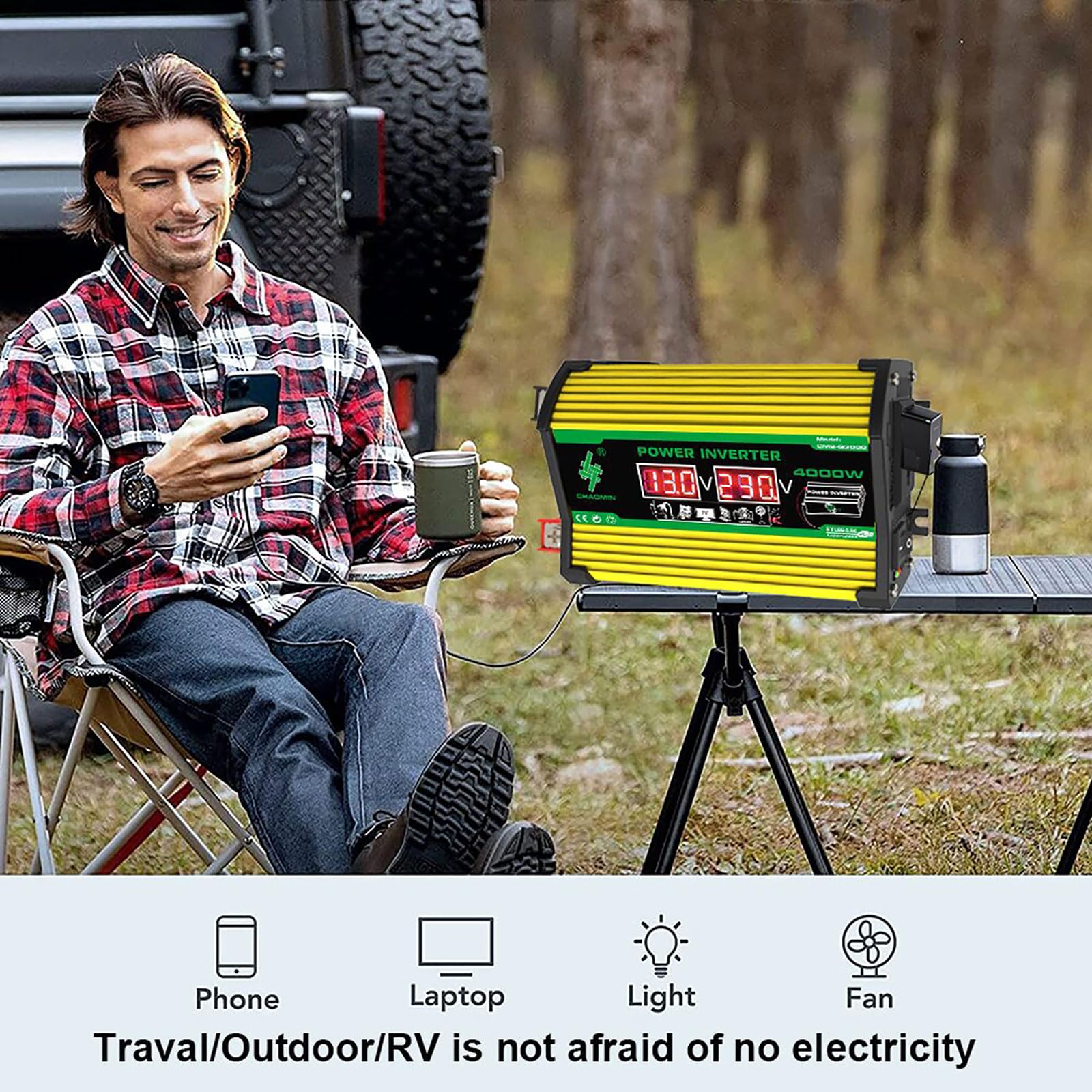 Kompletny zestaw do zasilania energią słoneczną – falownik 4000 W ze składanym, wodoodpornym panelem słonecznym 100 W i kontrolerem 50 A(Unique Colour)