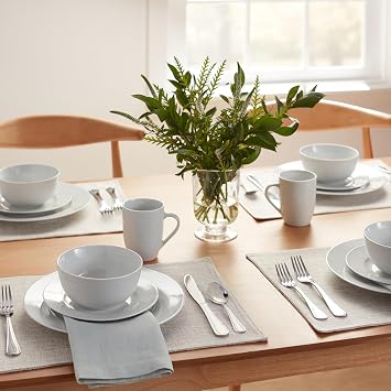 Amazon Basics Dinnerware Set for 4 People, 16 Count, Pack of 1, White