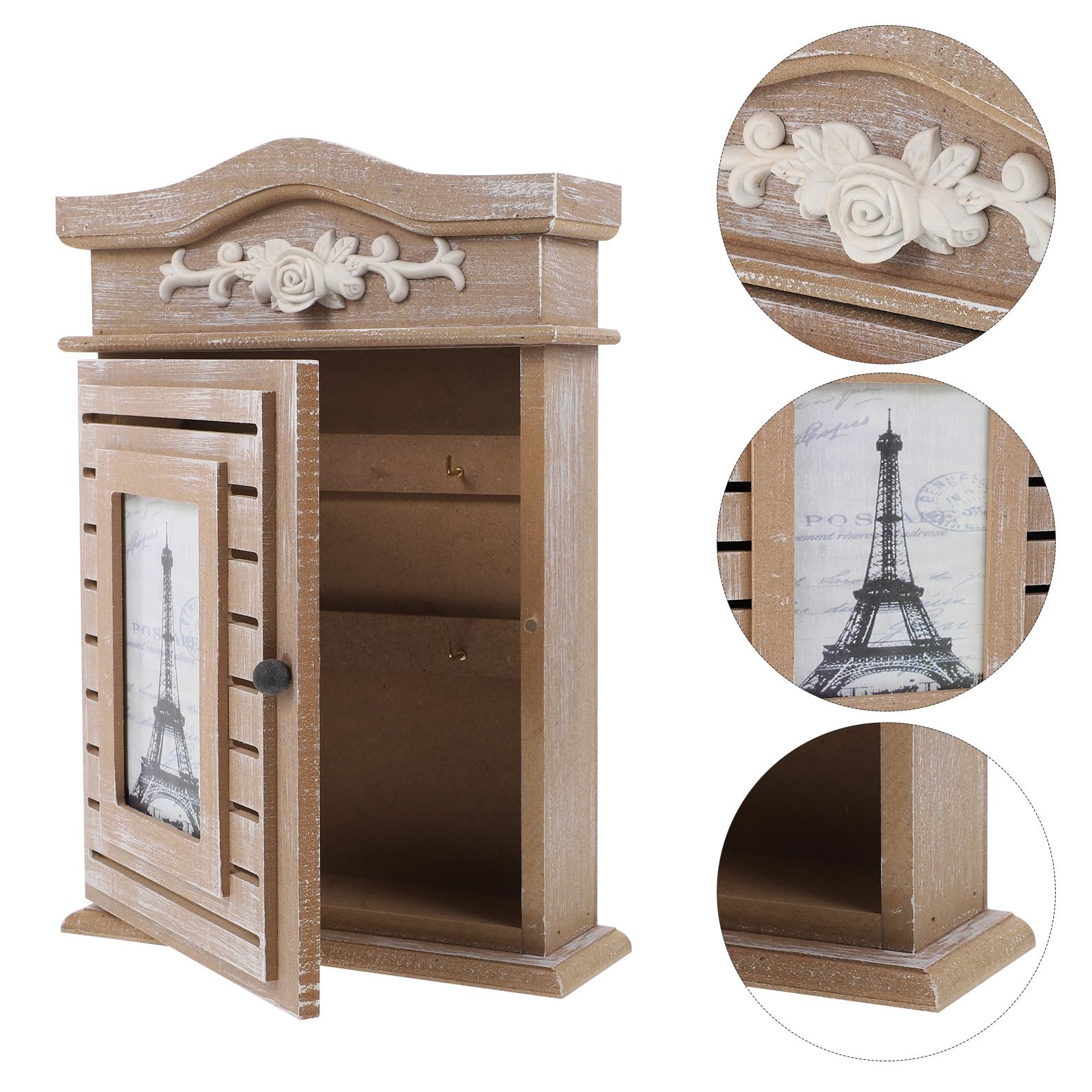 HOMSFOU Boîte à Clés en Bois Murale avec Porte-photo 6 Crochets Casier à Clés Décoratif pour Maison et Bureau Rangement Pratique Style Ancien Utilisation Couleur Style