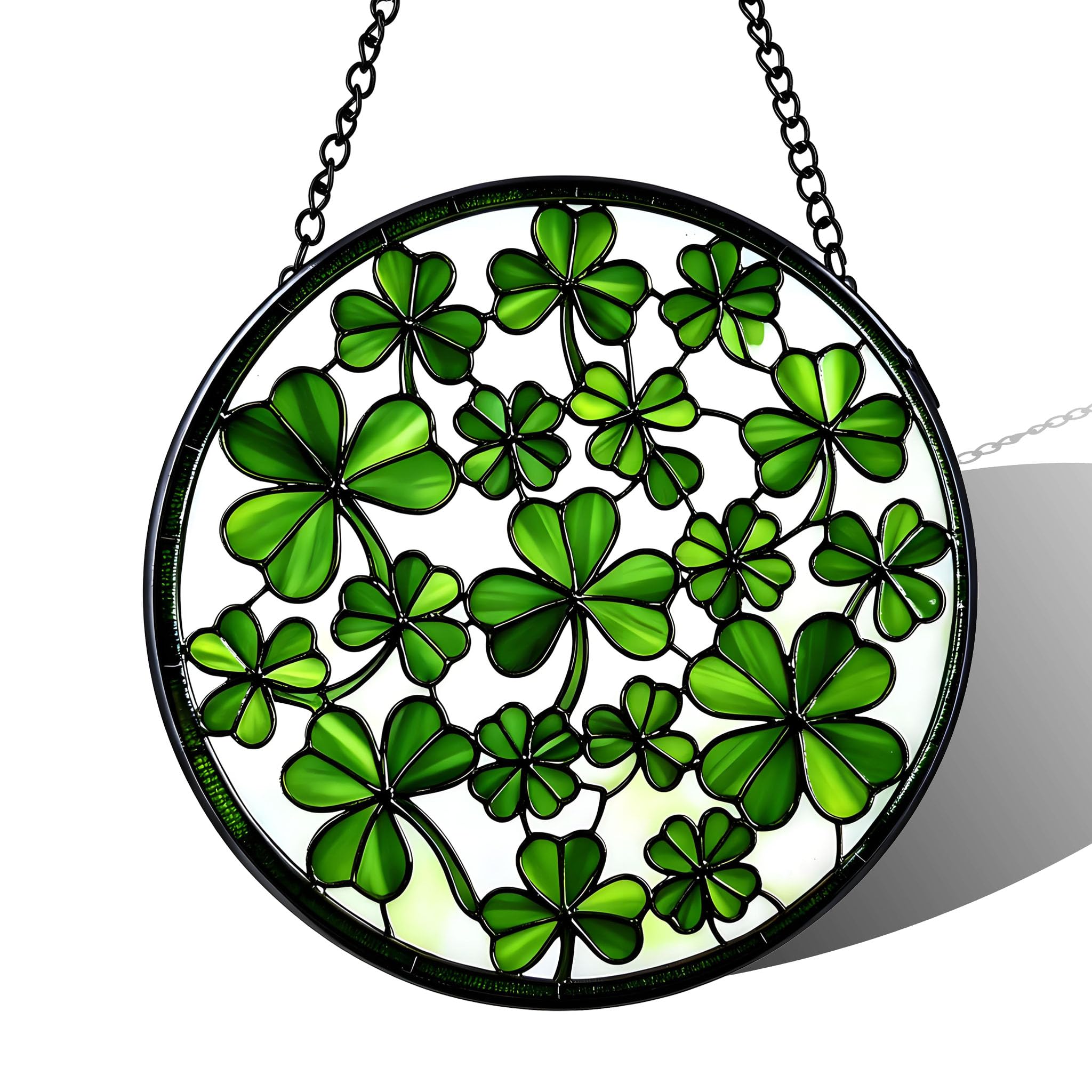 Stained Acrylic Puzzle Suncatcher,7.48in Leaf Printed Home Backyard Porch Hanging Ornament