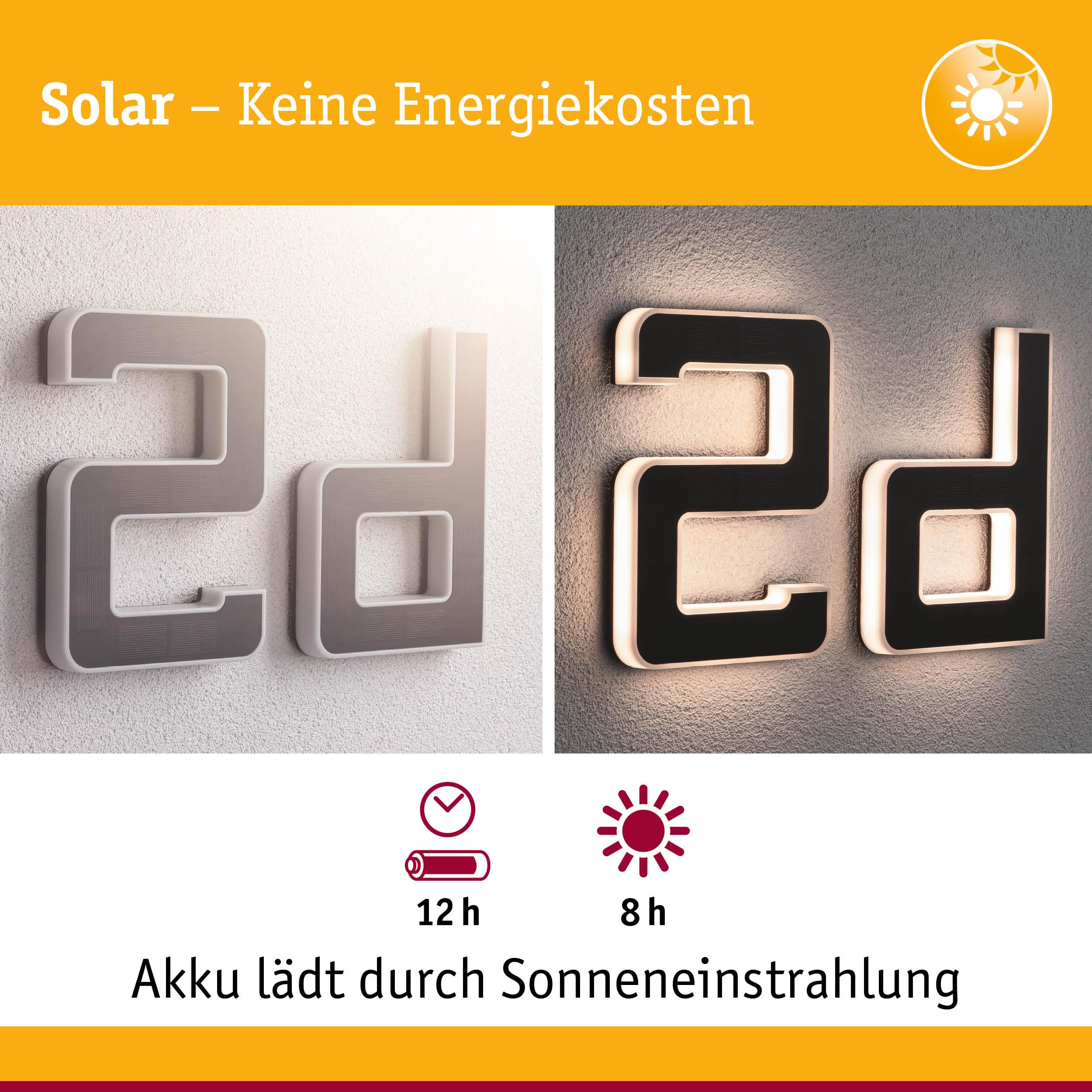 Paulmann 94653 Lampada solare LED per numero civico D IP44 bianco caldo batteria sostituibile incl. 1x0,2 W nero lampada solare plastica 3000 K