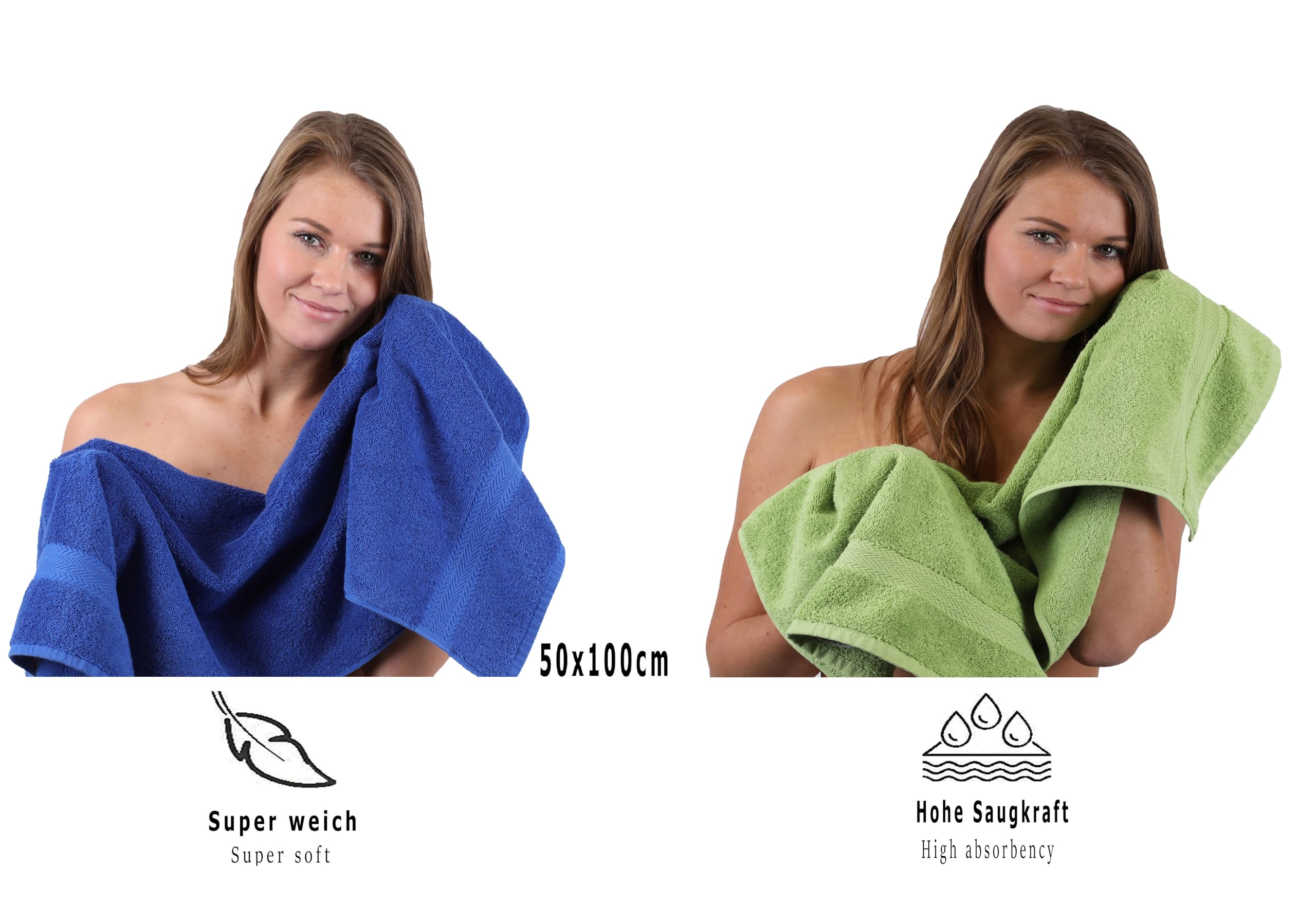 Betz Juego de 10 Toallas Classic 100% algodón 2 Toallas de baño 4 Toallas de Lavabo 2 Toallas de tocador 2 Toallas faciales Azul y Verde Manzana