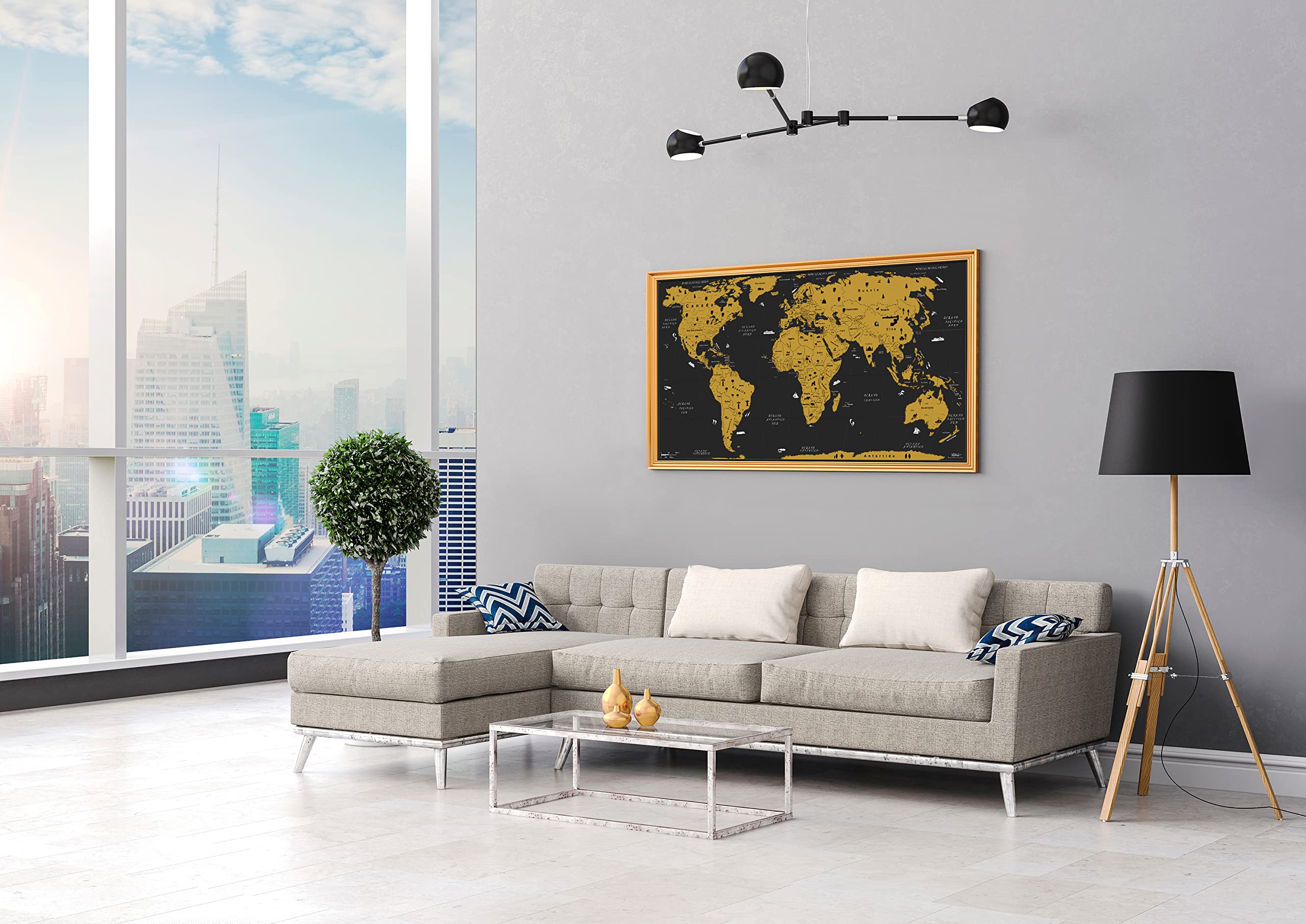 WIDETA Mappa del mondo da grattare XXL 82x43cm Carta patinata 300 g/m² laminata con pellicola protettiva