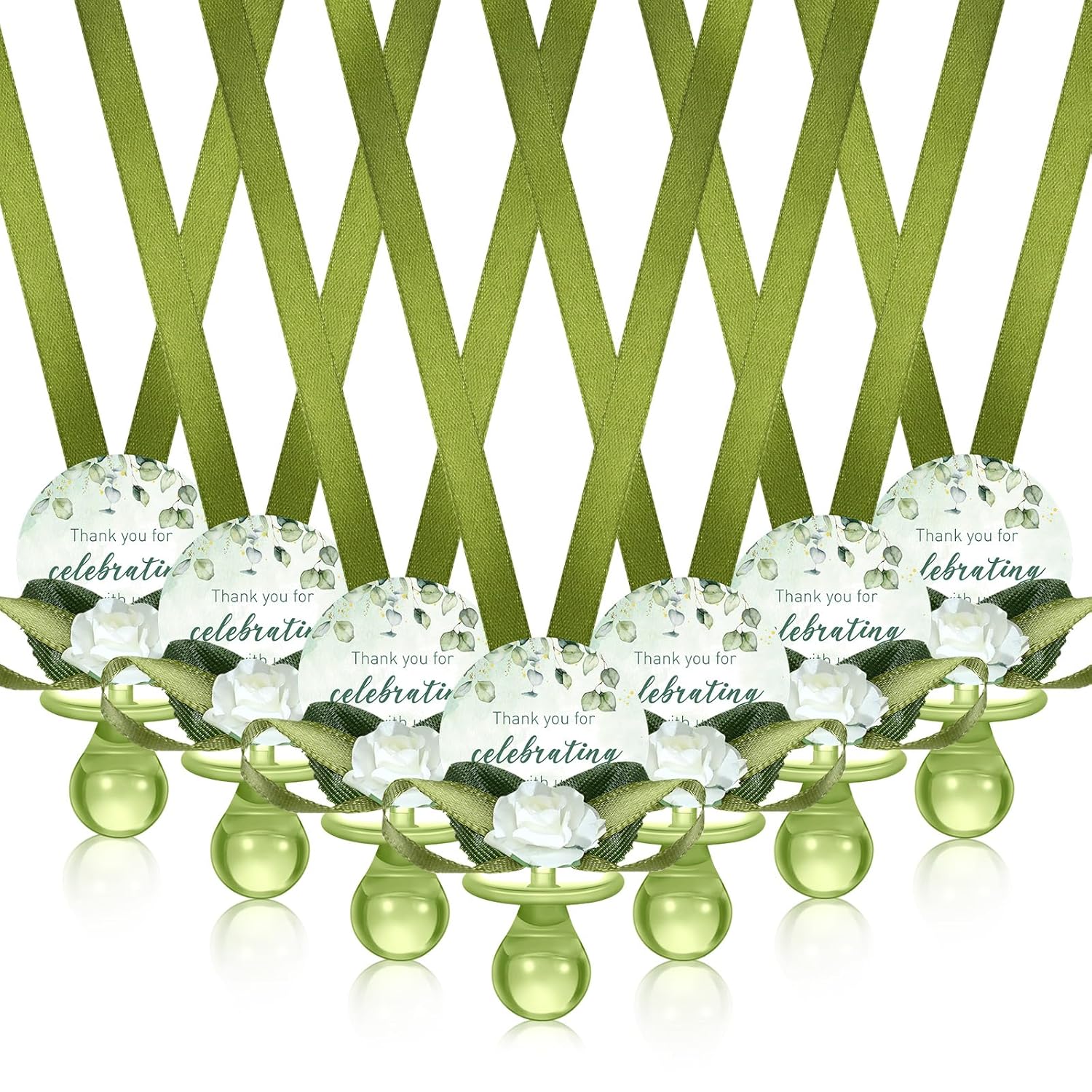Coume 36 Pcs Sage Green Baby Shower Pacifier Necklace Bulk