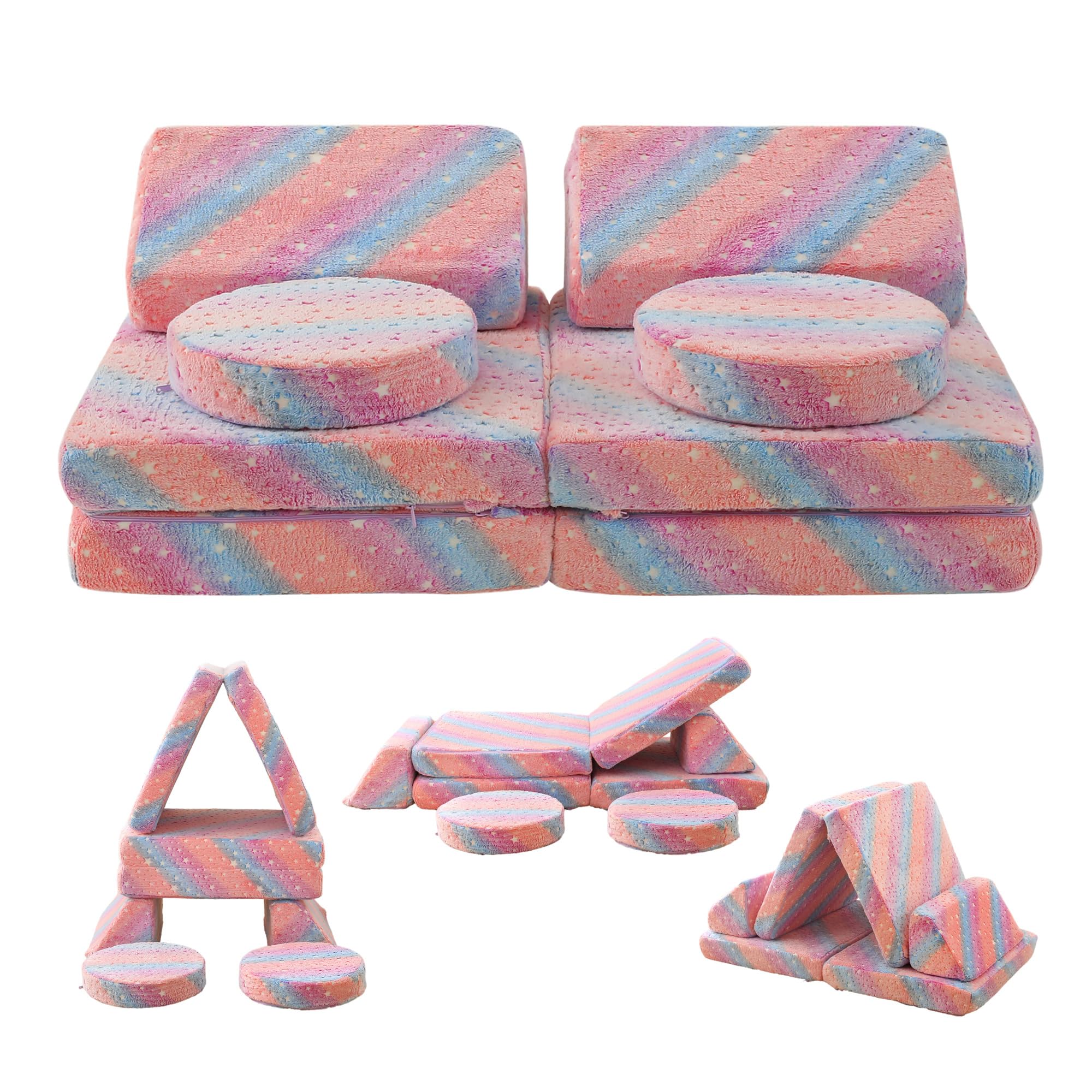 fond + found 8 Pcs Kids Couch Sofa, Modular Toddler Glow in The Dark Couch Sofa for Playroom Bedroom, Foam Kids Convertible Sofa Sectional Playset Couch Set, Play Couch for Girls Boys