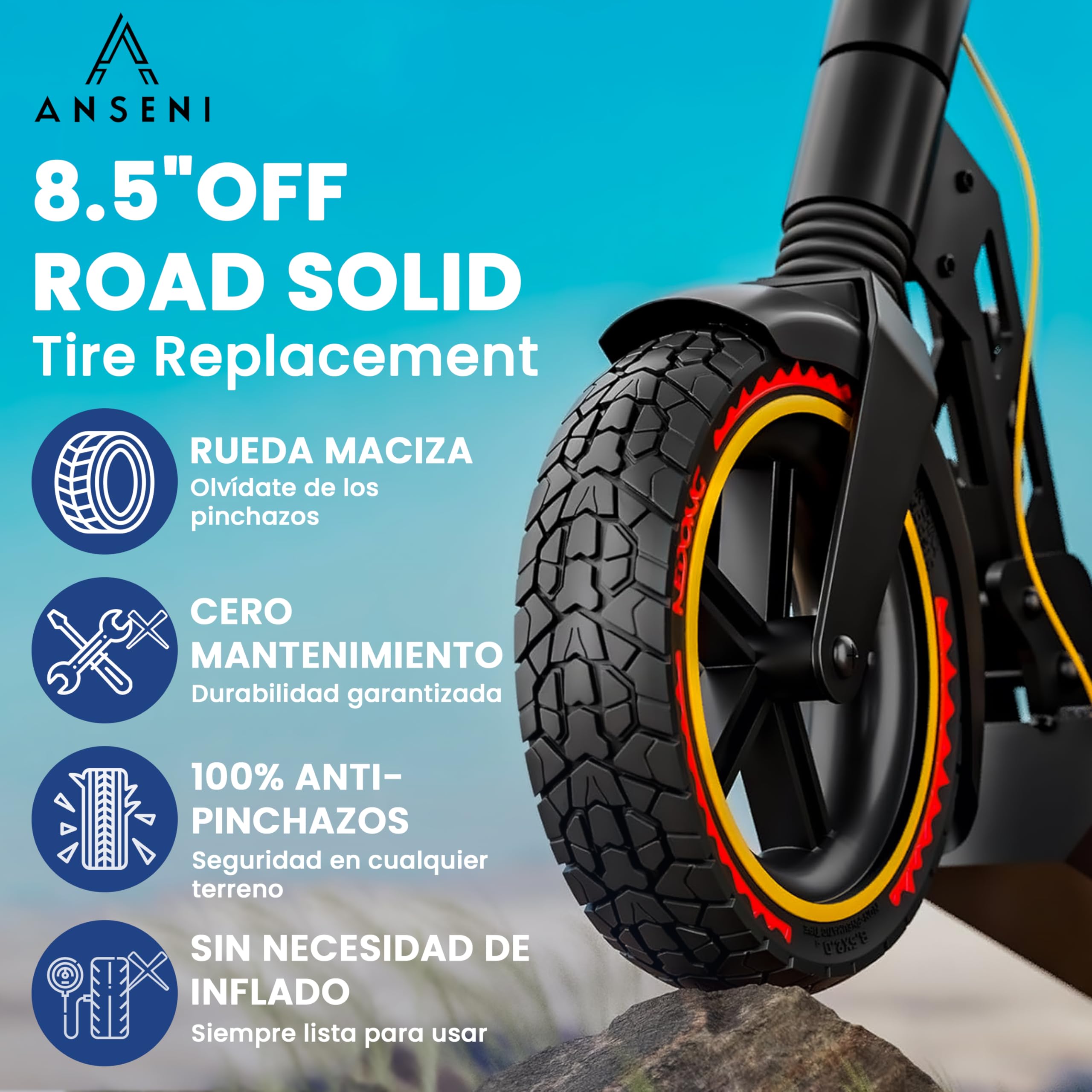 ANSENI Rueda Patinete Xiaomi Offroad 8.5 Pulgadas(8 1/2x2) para Patinete Electrico, Neumatico Maciza Antipinchazo 50/75-6.1,Accesorios Compatible Con Xiaomi M365/Pro,1S, Eessential,Cecotec (2 Ruedas)