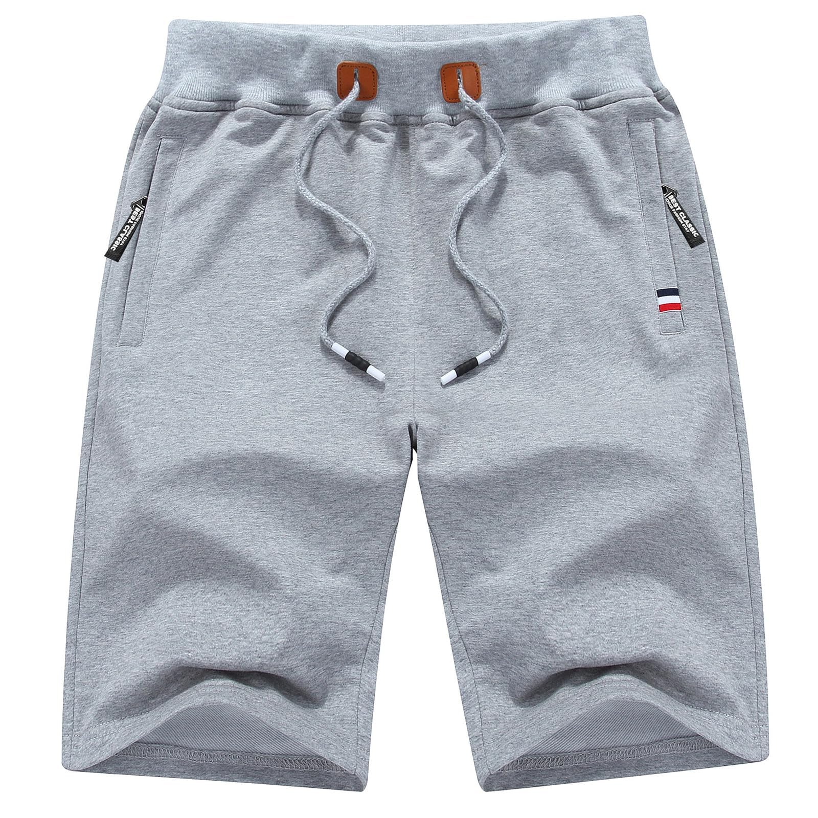 SYQBR Mens Shorts Casual, Zipper Pocket Shorts Men Drawstring Elastic Waist