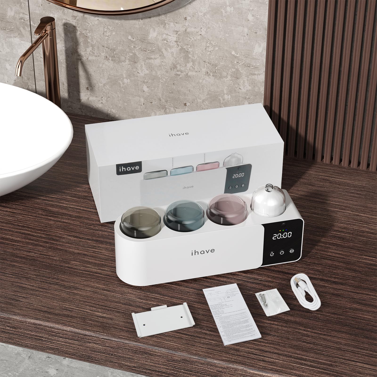iHave Soporte para cepillos de dientes con desinfectante UV, difusor de aromaterapia y luz nocturna infrarroja, desinfección inteligente de crucero de 4 horas, secado combinado auxiliar, organizador