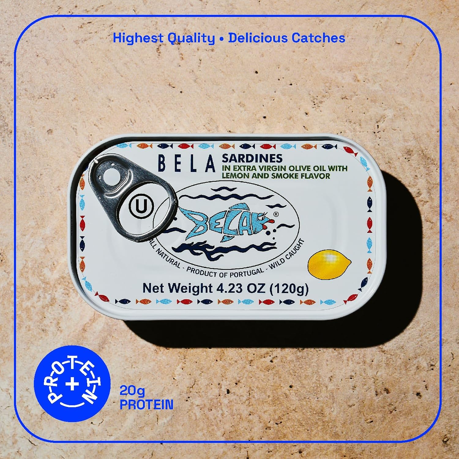 BELA Wild Caught Portuguese Sardines - Lightly Smoked and Marinated in Organic Lemon Flavored Extra Virgin Olive Oil | 4.25 Oz (Pack of 12) | All Natural, High Protein, Hand Selected, Sea Salted, & Omega 3 Rich
