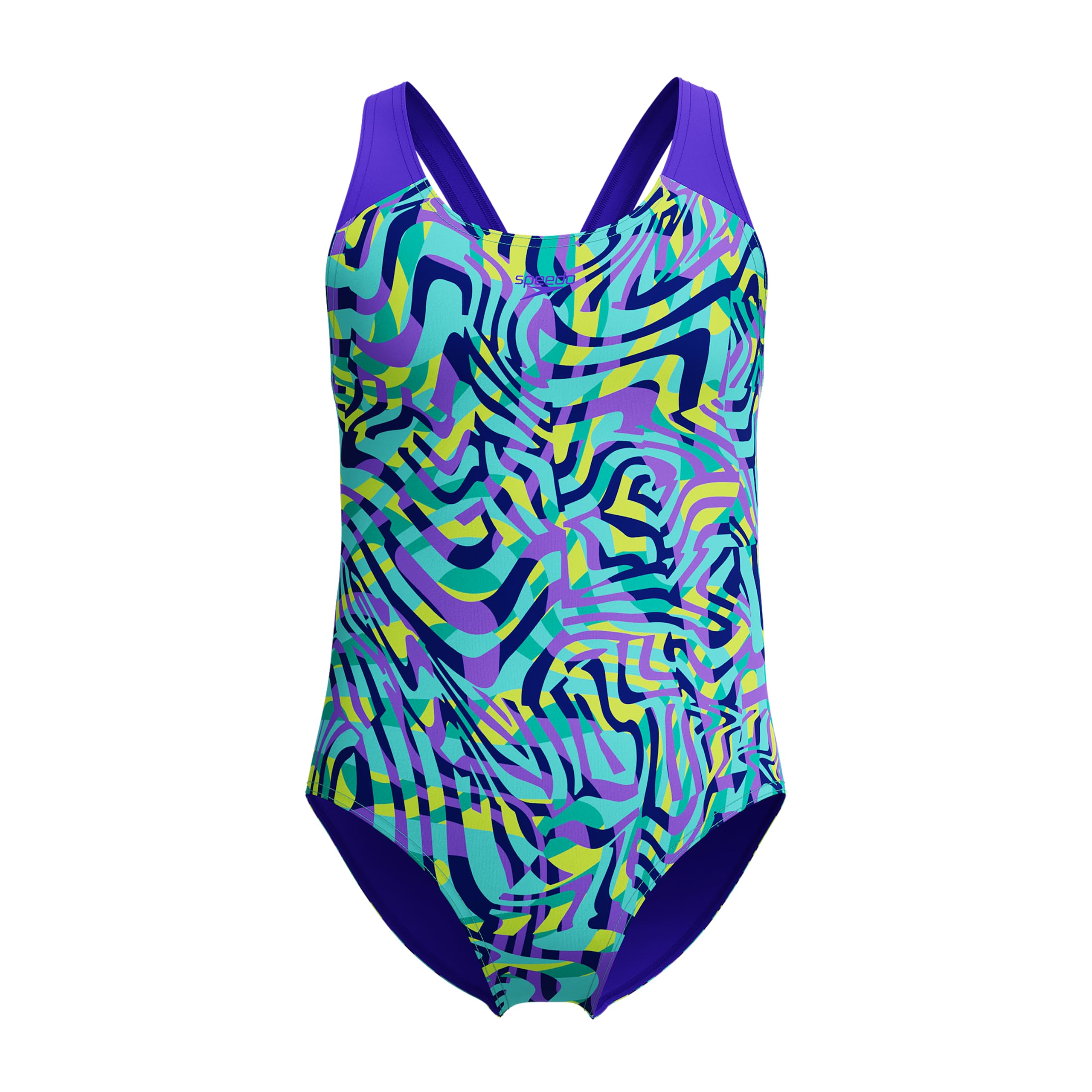 Speedo Traje de baño digital para niñas, color azul y morado