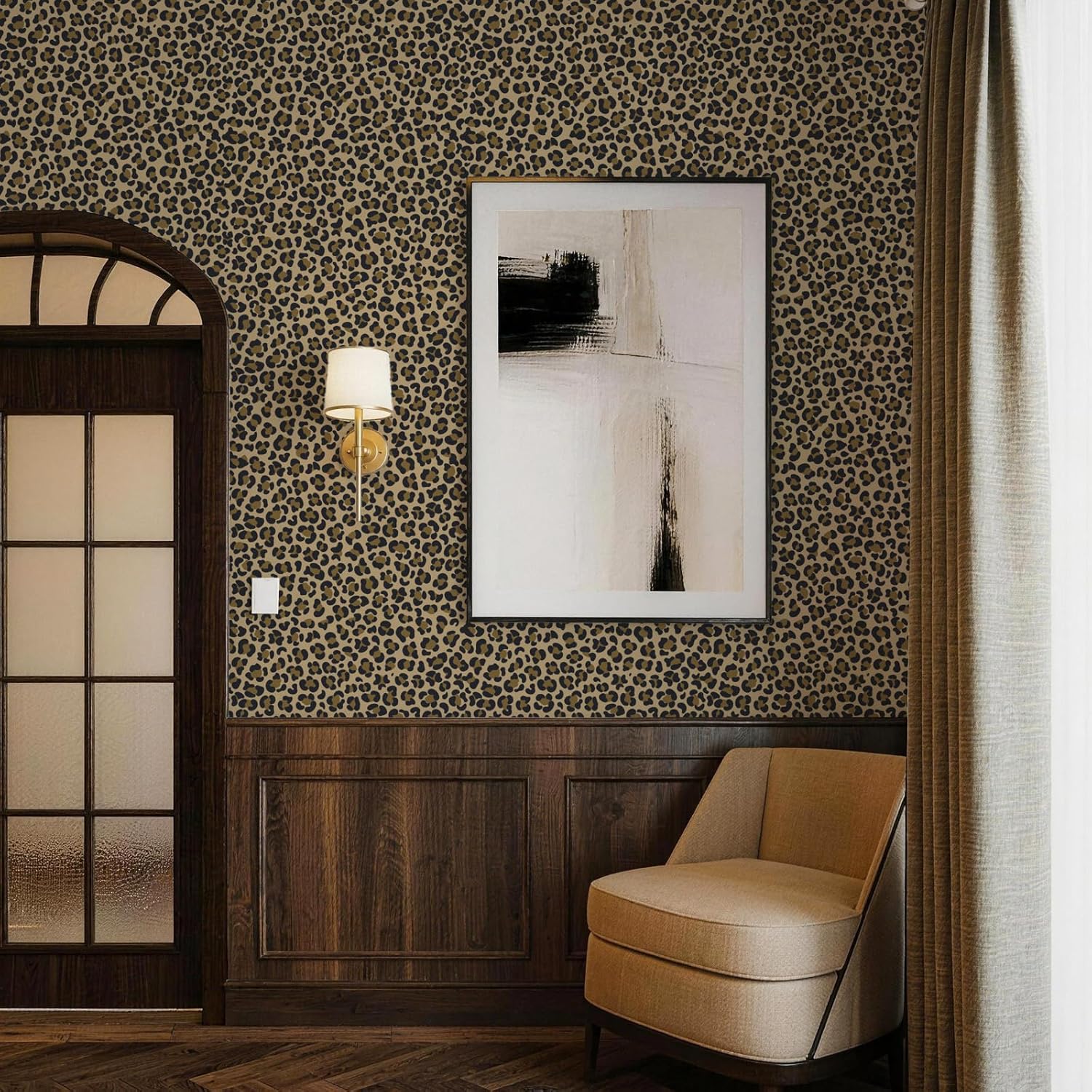 Leopard Peel and Stick Wallpaper,17.3" x 393.7" Brown Cheetah Print Wallpaper Waterproof Removable Self Adhesive Wall Paper Funky Cheetah Contact Paper for Living Room Bedroom Bathroom
