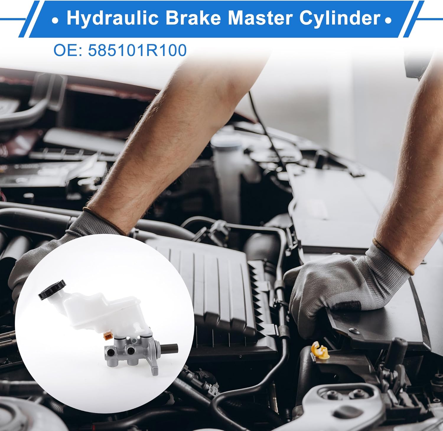 Brake Master Cylinder with Reservoir No.585101R100 for Kia Rio 2011-2017 Hydraulic Master Cylinder Silver Tone,White Aluminum Alloy,Plastic 1 Pc