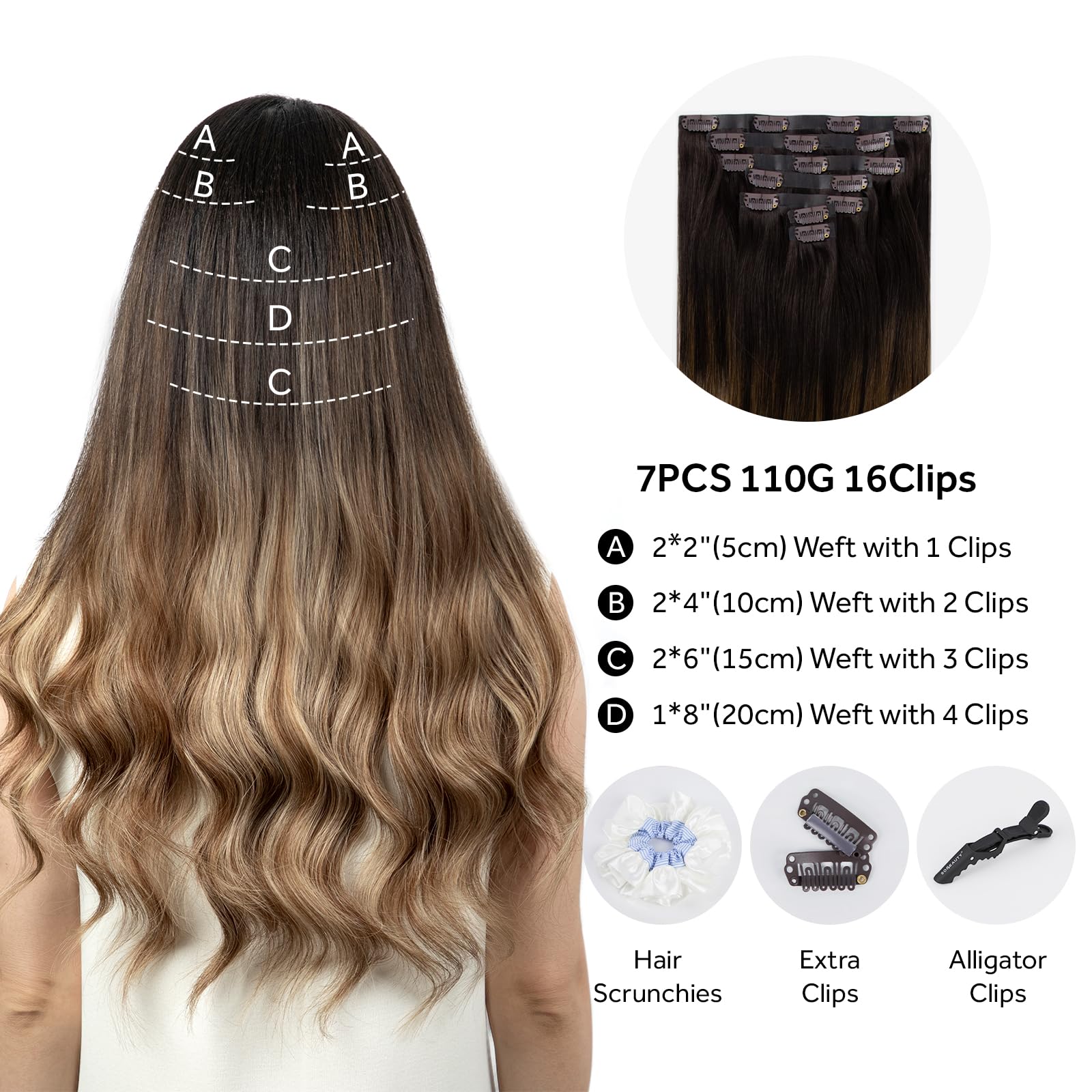 SOBEAUTY Clip in Hair Extensions, 100% Real Human Hair Remy Natural Volume Hair Extensions - Image 2