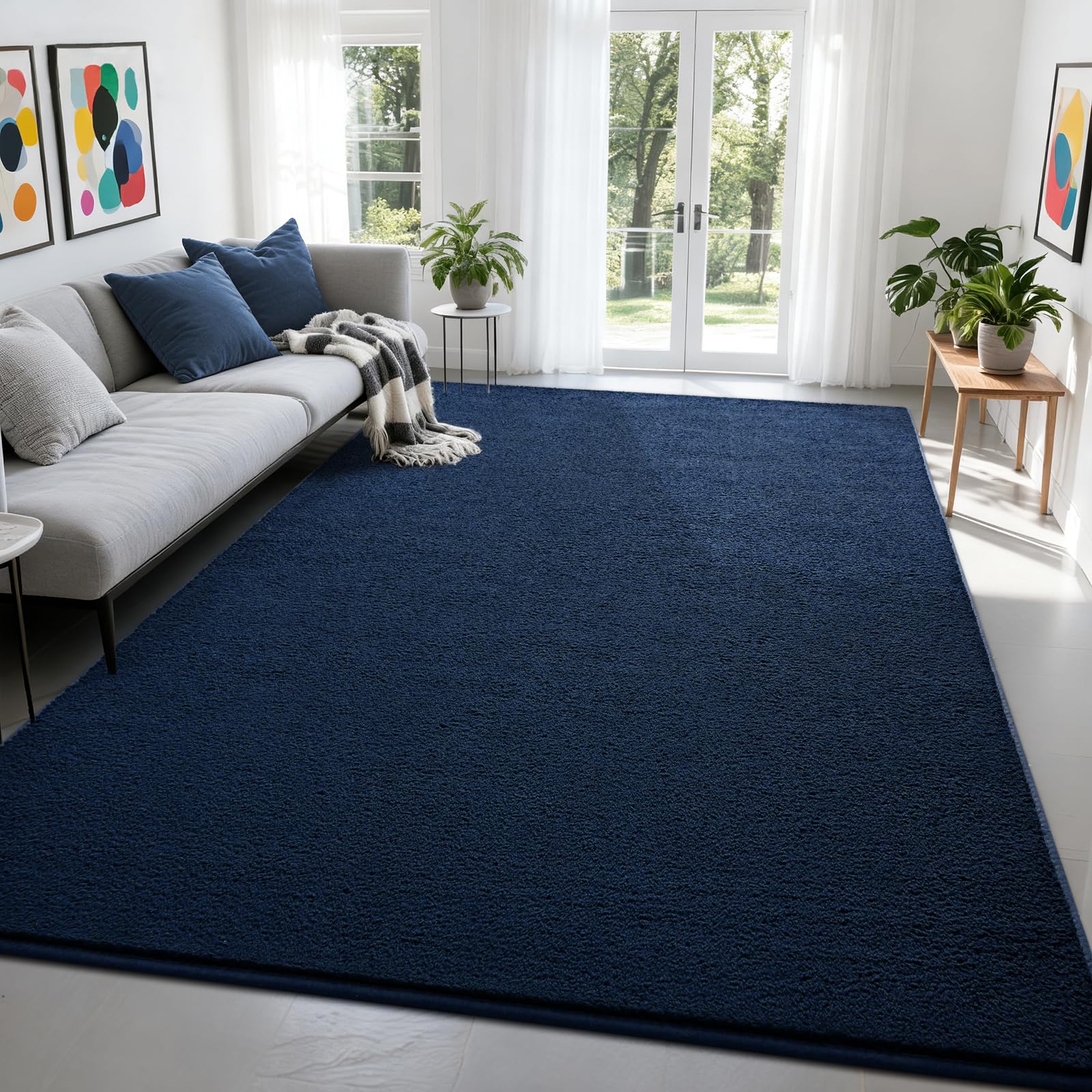 Nuttumico Soft Rug for Living Room, 4x6 Feet Navy Blue Area Rug, Modern Carpets Fuzzy Rug for Kids Boys Girls Dorm Nursery Home Decor, Anti-Skid and