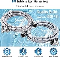 Vista 2 de 6 pies de mangueras premium de acero inoxidable para lavadora con codo de 90 grados, sin plomo, a prueba de explosiones, conexión NPT de 3/4