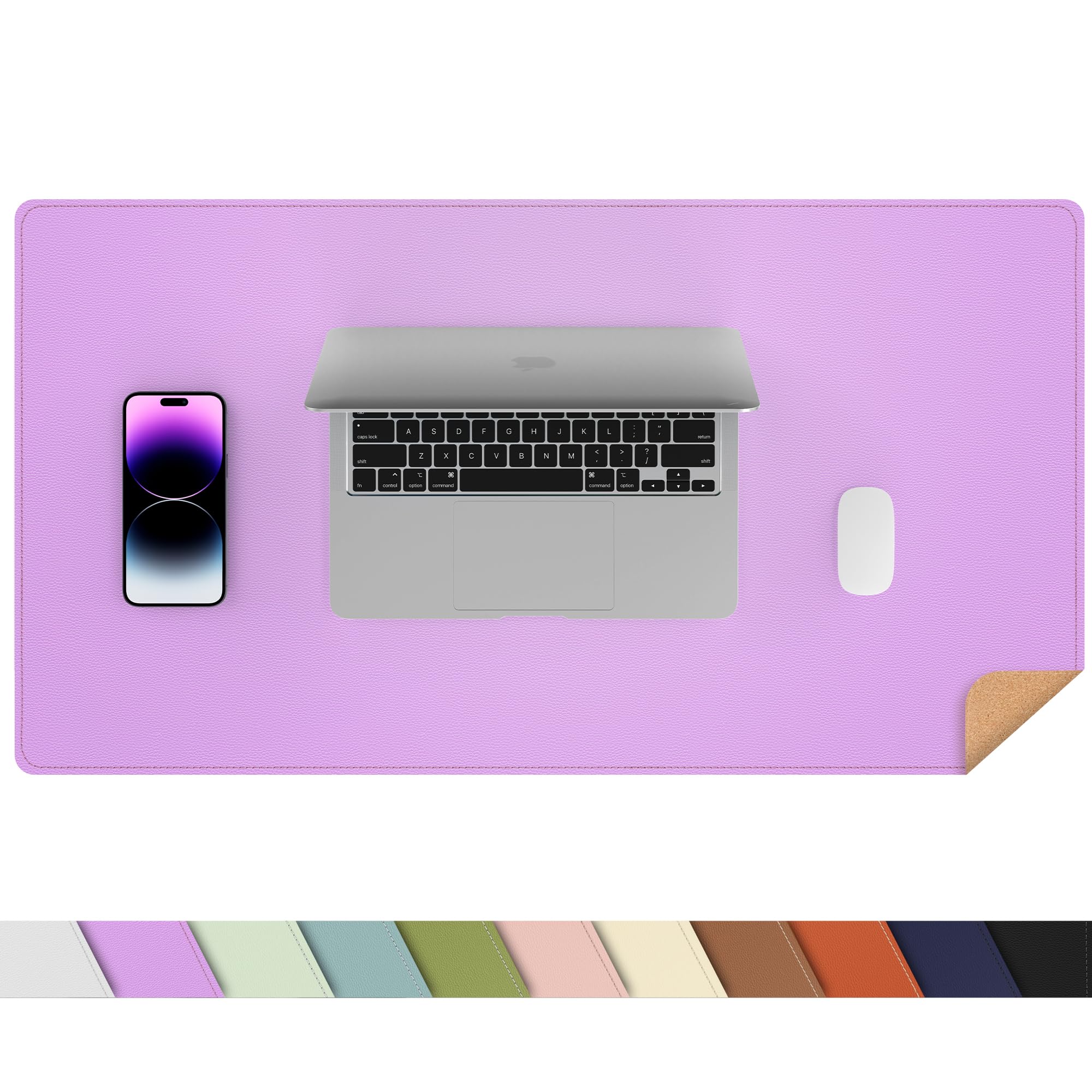 Leather Desk Mat, Large Mouse Mat,PU Leather & Cork Desk Pad, Waterproof Leather Table Protector Writing Pad for Office and Home(90x 43cm,Purple)