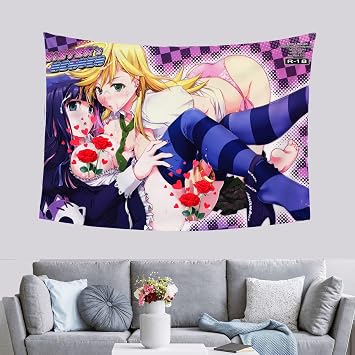 Anime Girl Tapestry 5939 Short Plush Pink Digital Print Girly Wall Hanging | Soft short plush fabric, vivid print, 5939 size, pink bedroom decor, lightweight easy hang