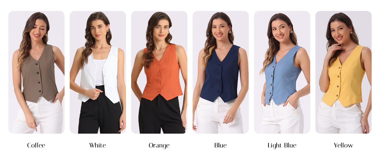 Allegra K Linen Vest Waistcoat for Women's Fashion Sleeveless