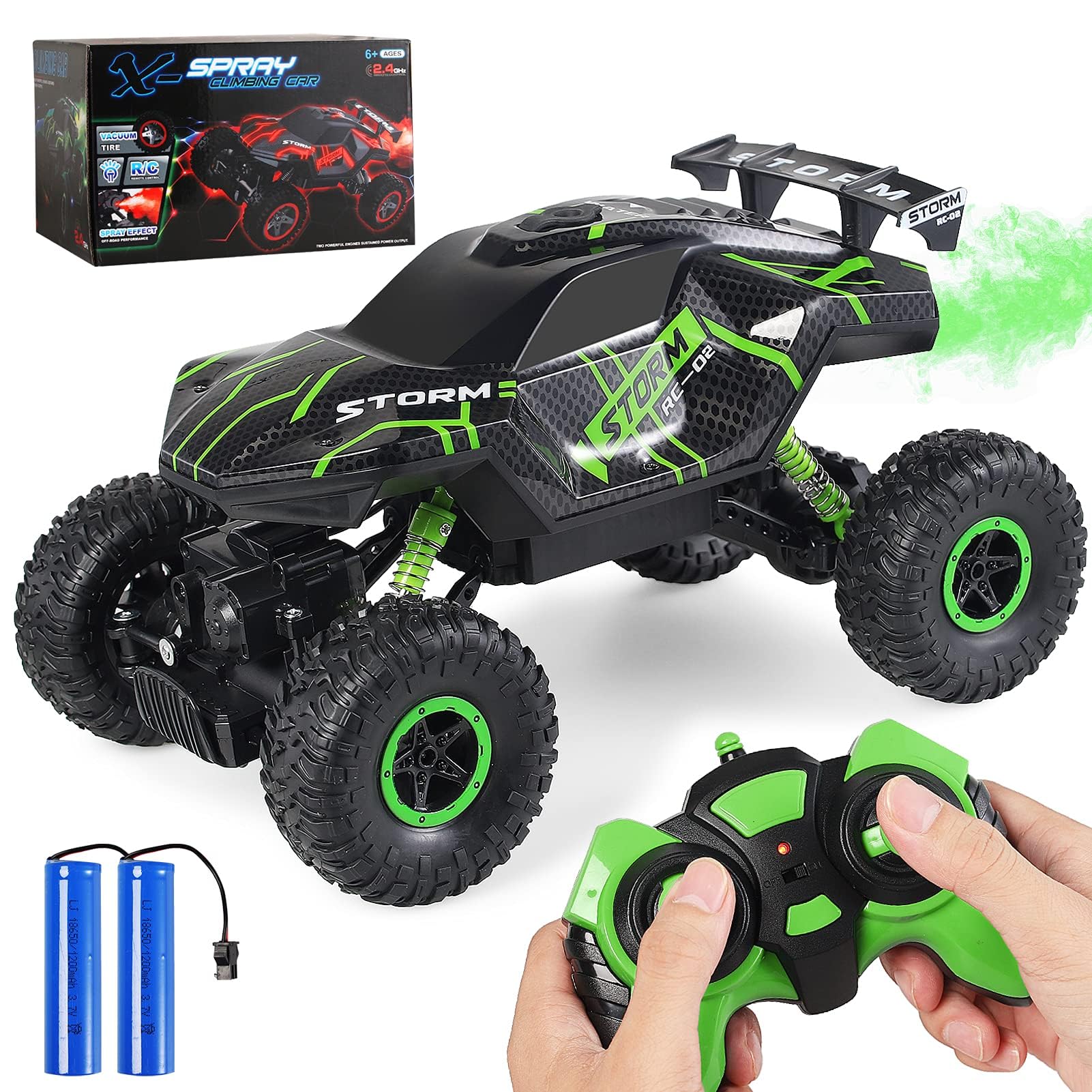 Herefun Voiture Telecommandé, 2.4GHz RC Voiture avec Lumière LED, Voitures Radiocommandées, 4WD Haute Vitesse RC Off Road Voiture Jouet pour Enfants Adulte d'anniversaire Cadeau (Vert)