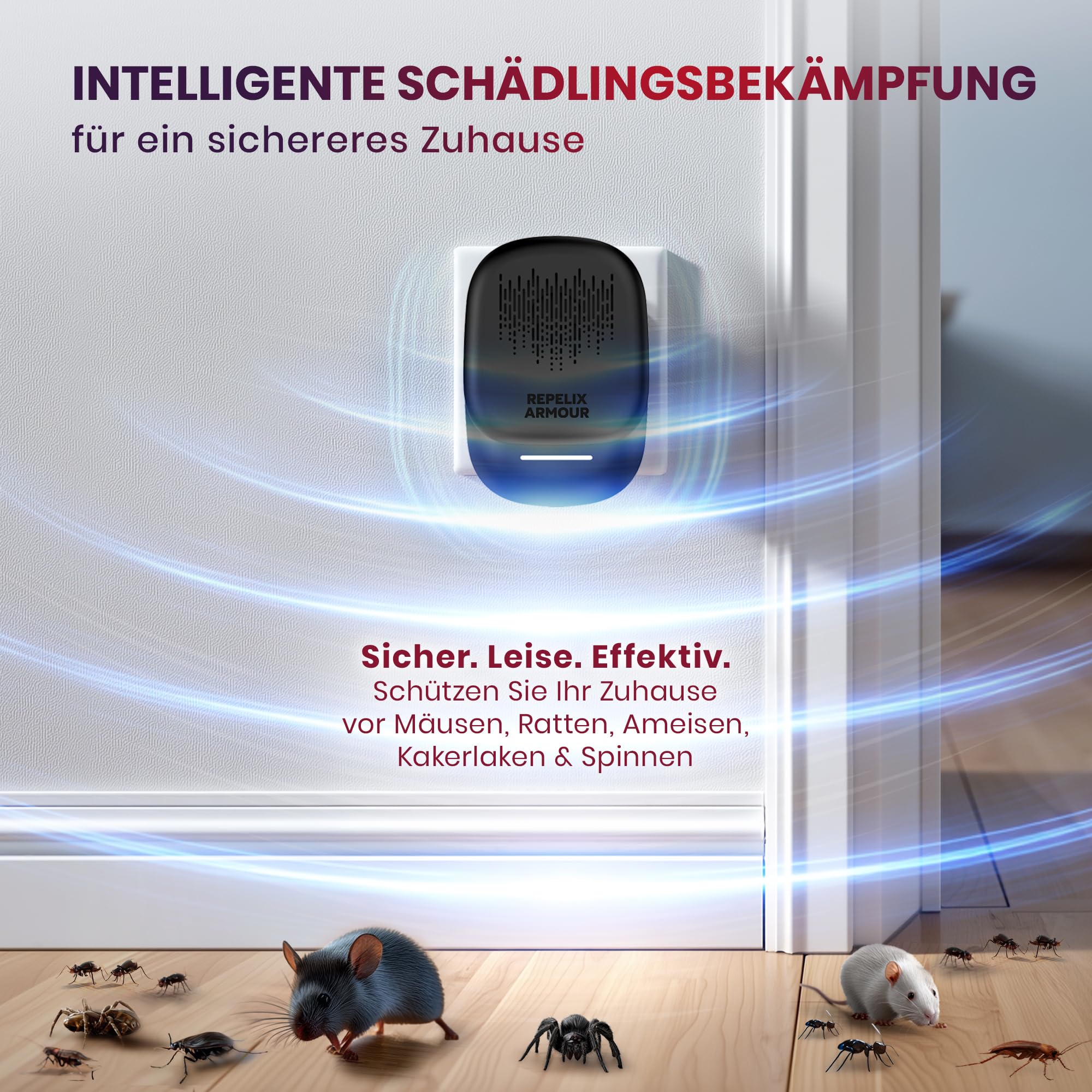Ultraschall-Schädlingsbekämpfer 2 Pack 140m² 3 Modi PR-025 Schwarz