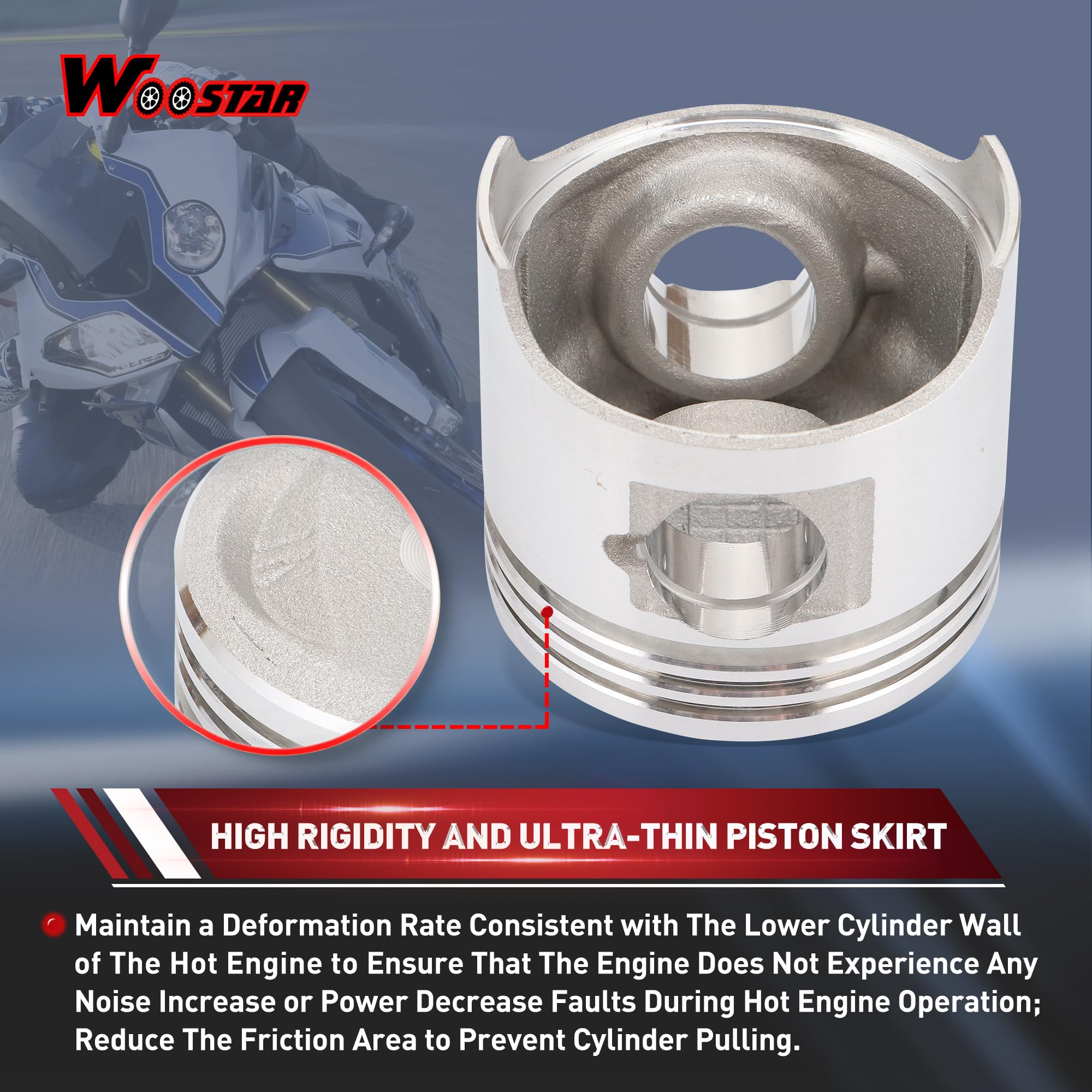 WOOSTAR 40mm Kit de Segments de Piston Remplacement pour 50cc Moteur Horizontal ATV Dirt Bike Go Kart