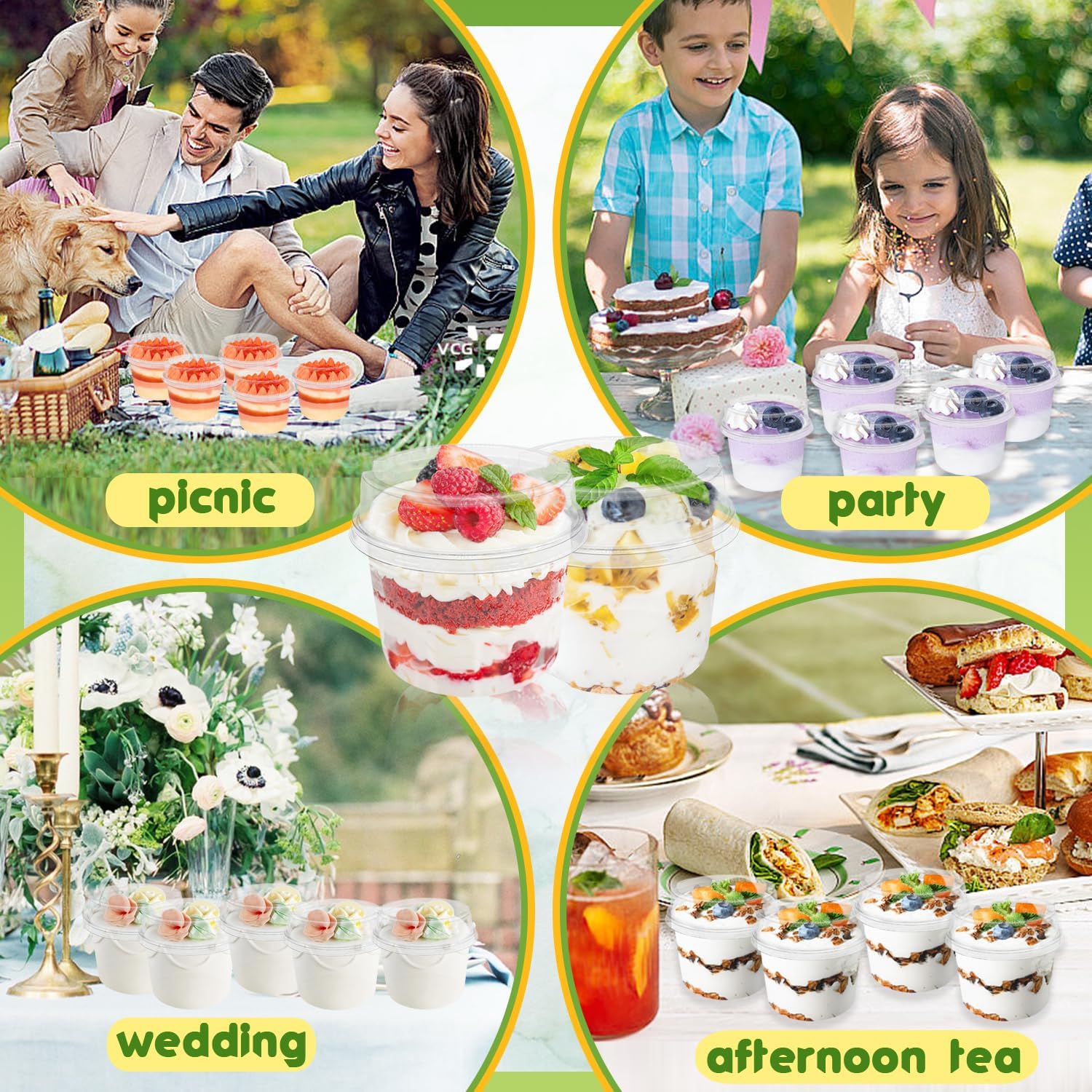 Plastic Dert Cups with Lids, Disposable Plastic Cups, Clear