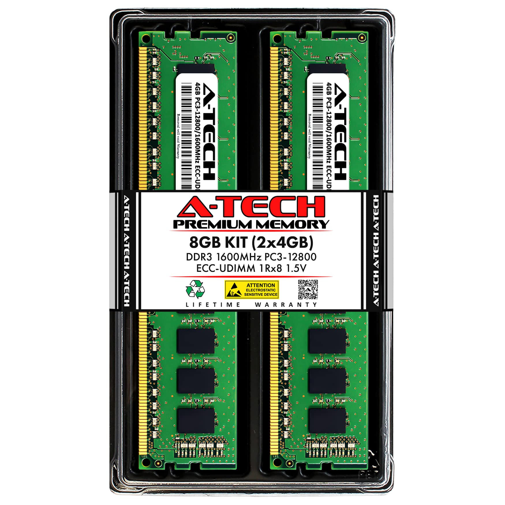 A-Tech 8GB Kit (2x4GB) RAM Replacement for Synology RAMEC1600DDR3-4GBX2 | DDR3 1600 MHz PC3-12800 ECC UDIMM Unbuffered DIMM Memory Compatible for NAS Servers