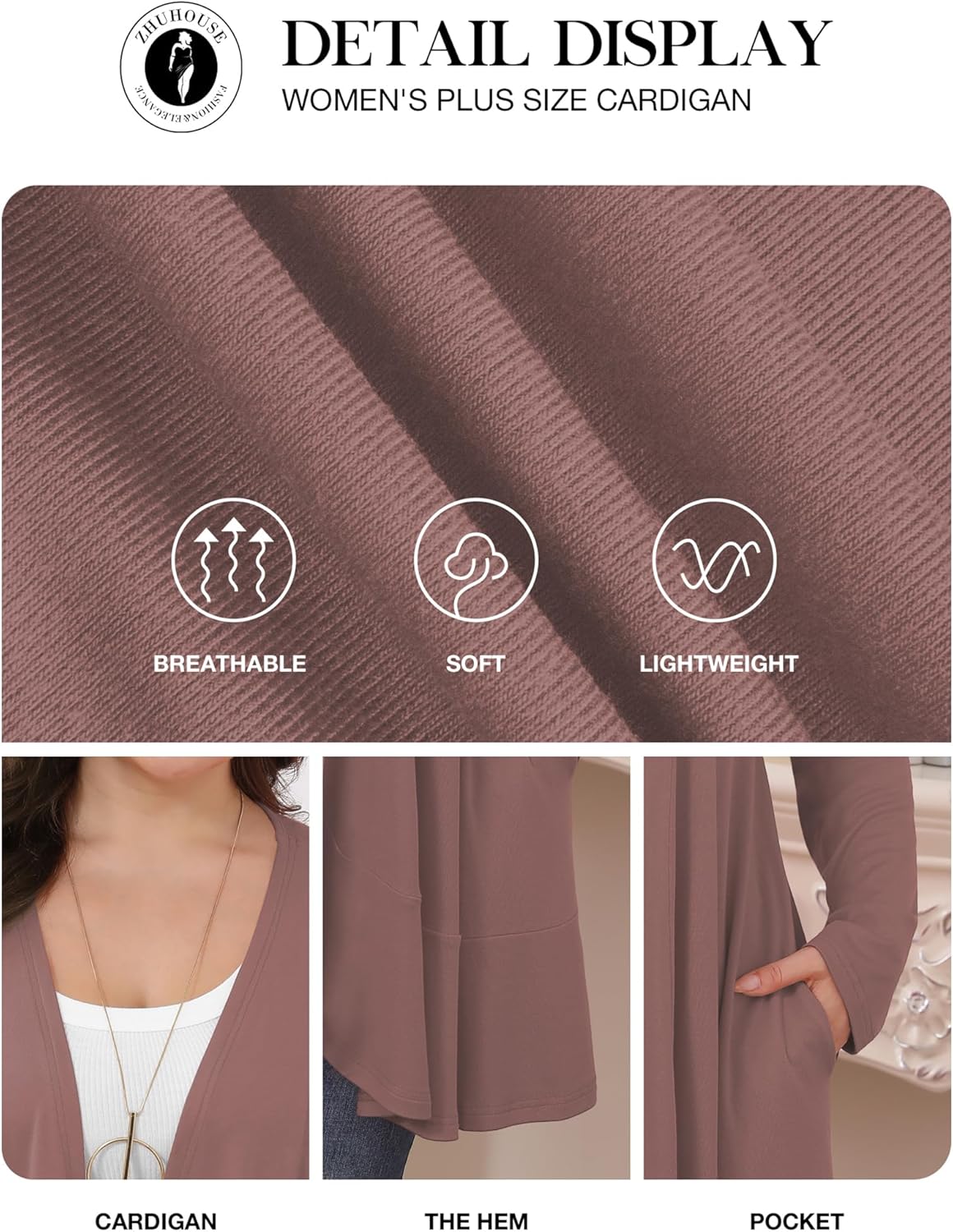 Womens Plus Size Casual Lightweight Long Sleeve Flowy Open Front Cardigan Cover Ups with Pockets - Image 5