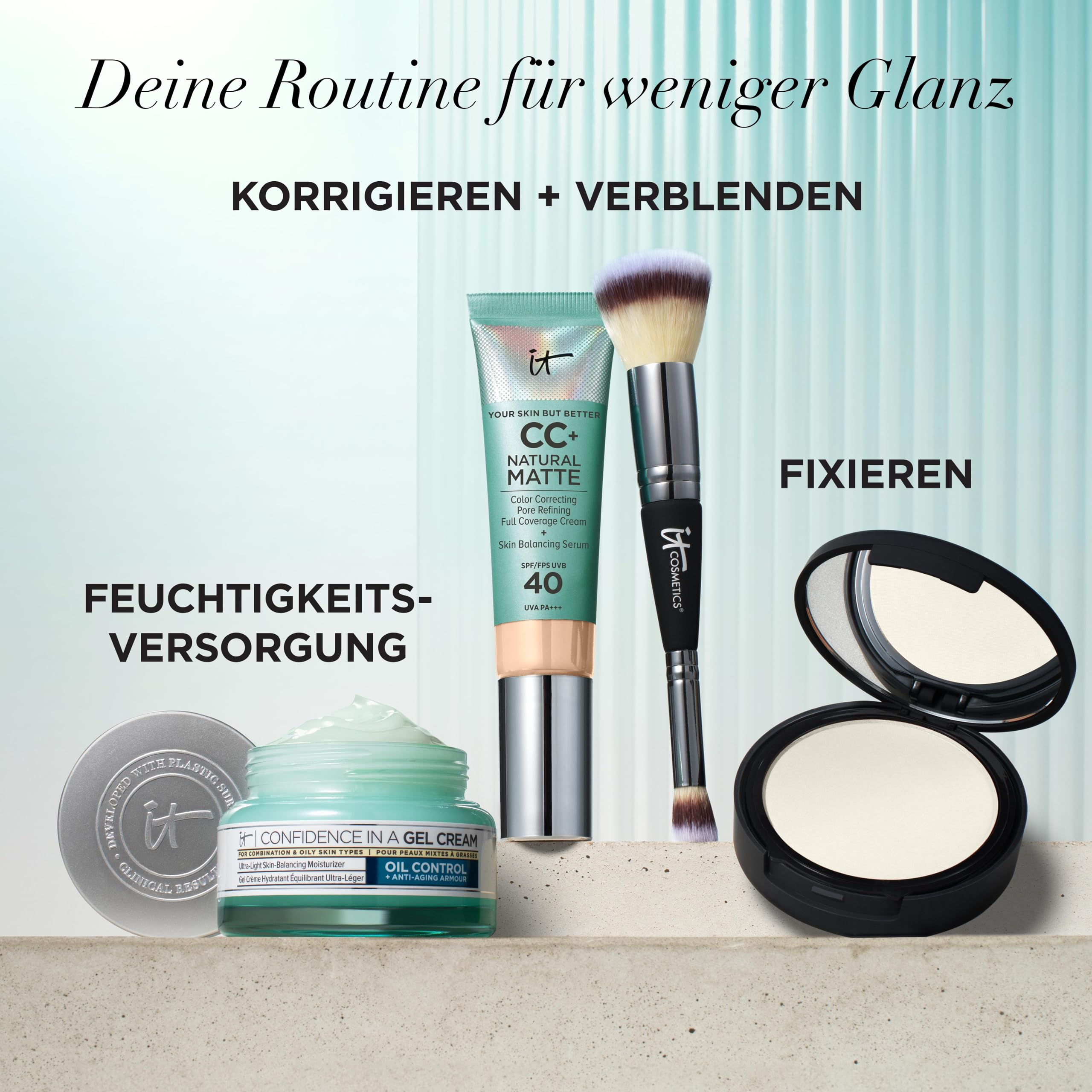 IT Cosmetics Your Skin But Better CC+ Cream Natural Matte LSF 40, 32 ml, Glanz reduzierende, farbkorrigierende und pflegende Foundation mit LSF 40, Getönte Gesichtscreme