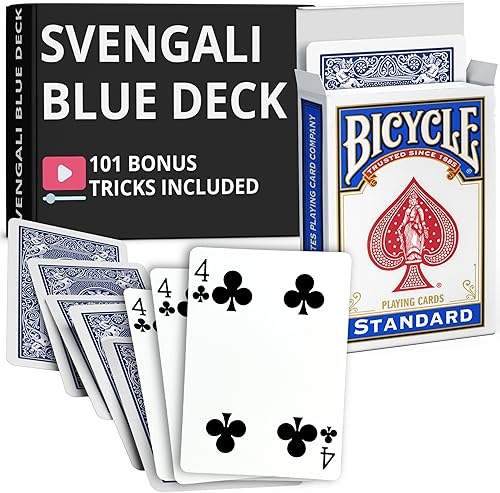 Ted's Sterling Magic Precision Blue Rider Back Bicicleta Svengali Deck con instrucciones para más de 100 trucos (4 de clubes)