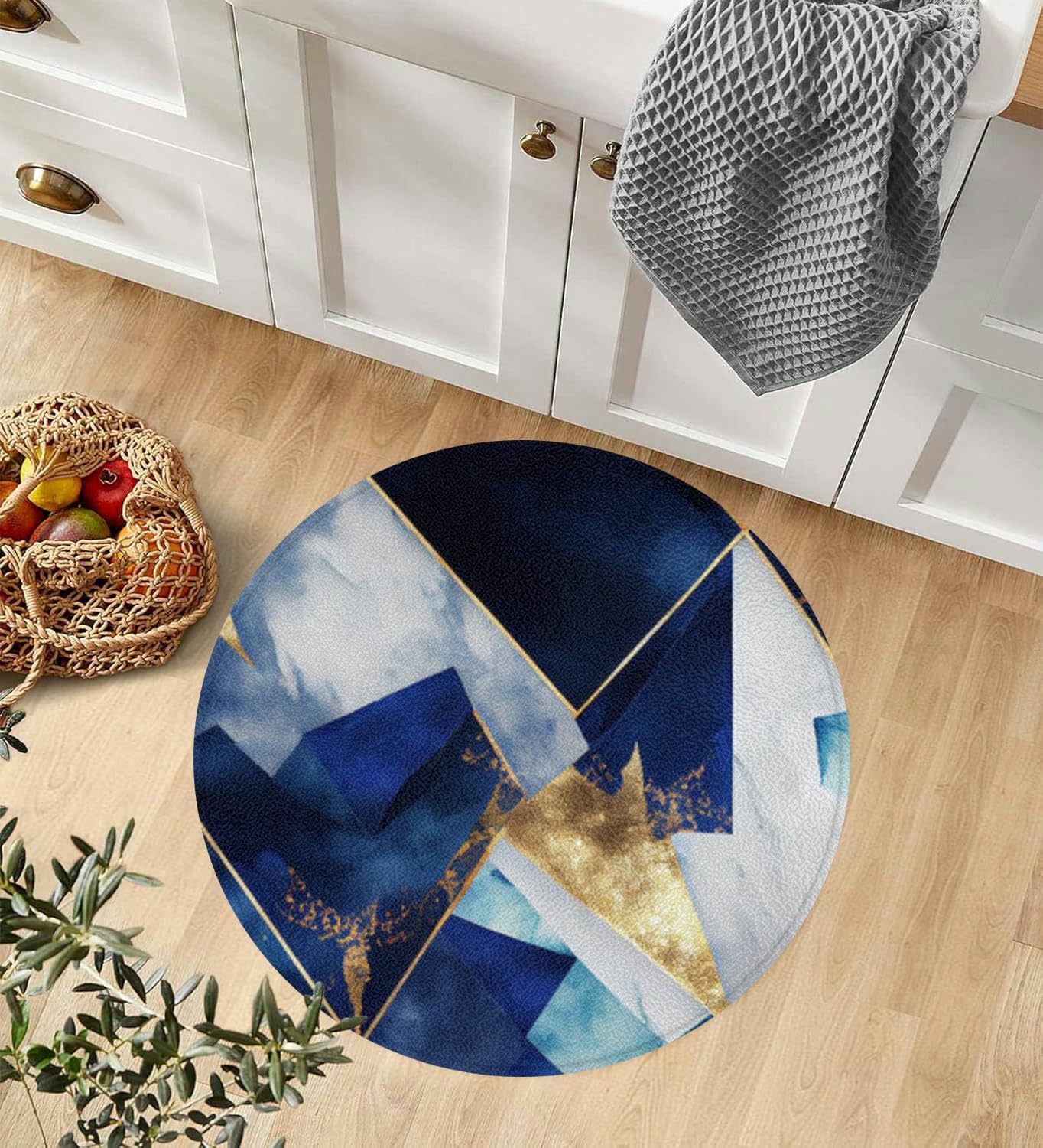 Small Round Area Rugs 2 Feet Gold and Blue marbling