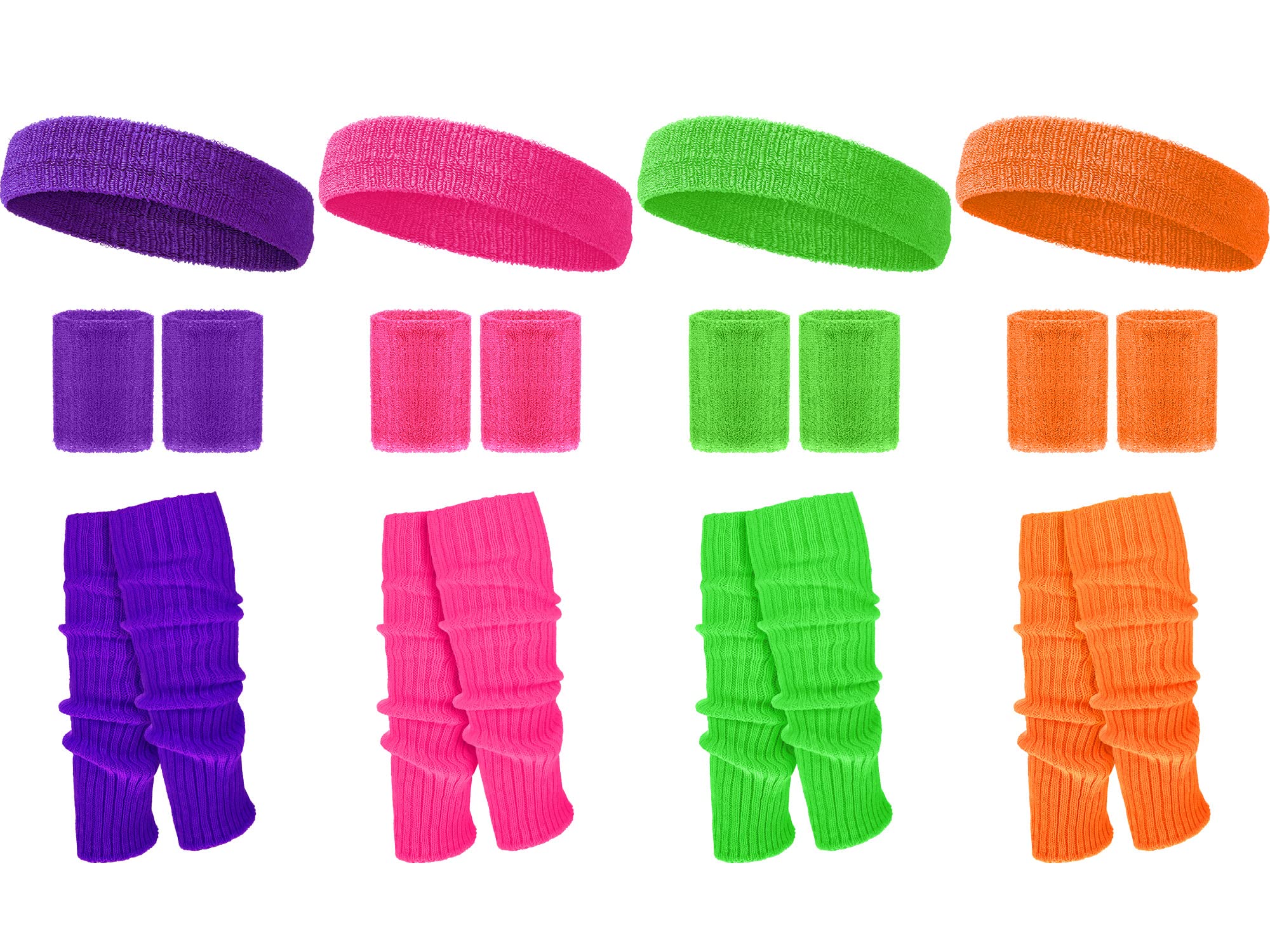 Haysandy 4 Sets 80s 90s Leg Warmers Set for Women Costume Neon Headband Rainbow Wristbands for Sport Yoga Workout Clothes