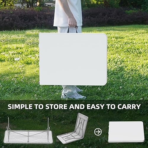 Miniatura 4 de Allpop Mesa plegable de plástico de 6 pies con asa de transporte, mesa de comedor plegable portátil para tarjeta de picnic, fiesta, eventos de boda,