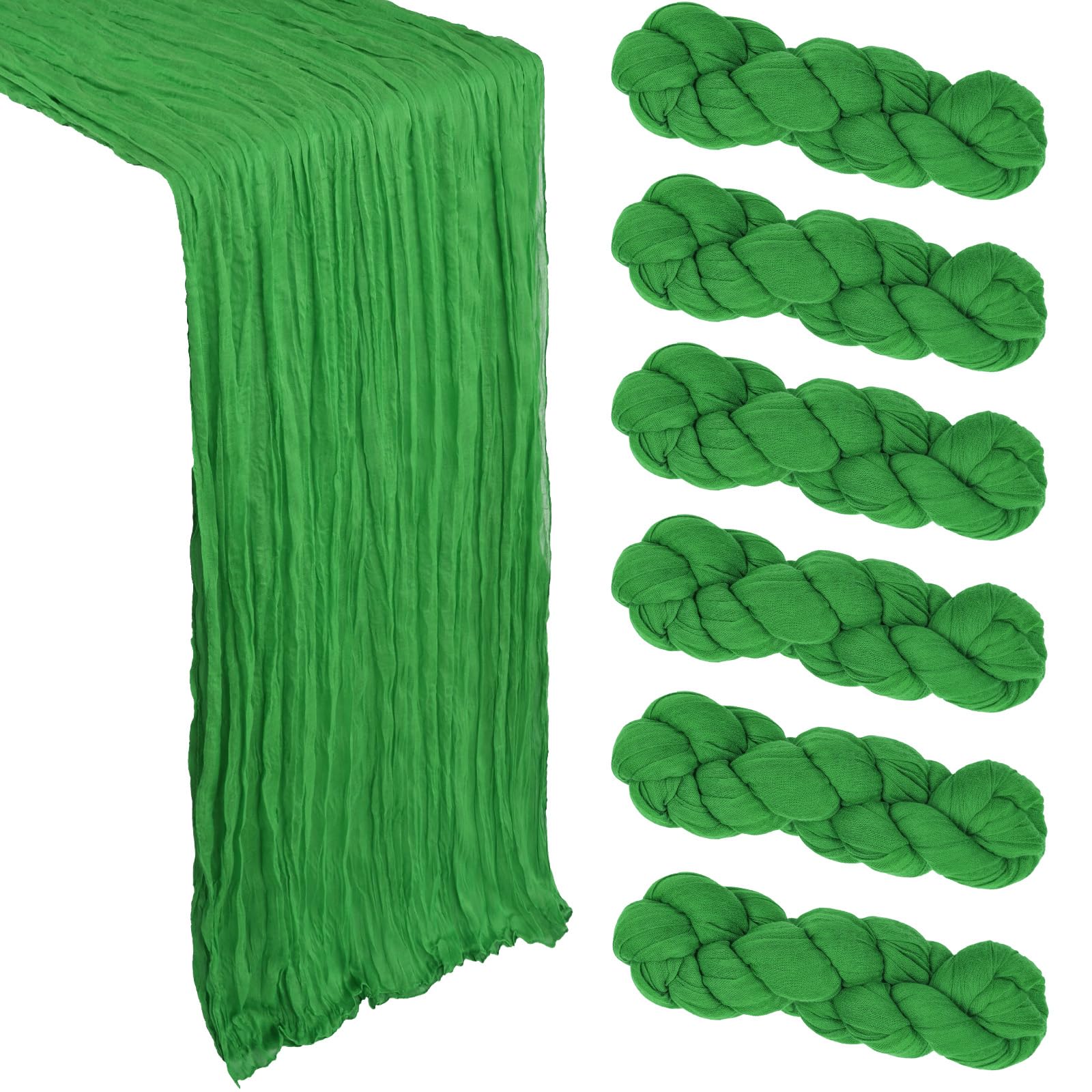 Photo 1 of 6 Pack Green Cheesecloth Table Runner 10Ft Gauze Cheese Cloth Table Runner 35x120 Inch Boho Sheer Rustic Fabric for Party Decor Baby Shower Wedding Holiday Decorations