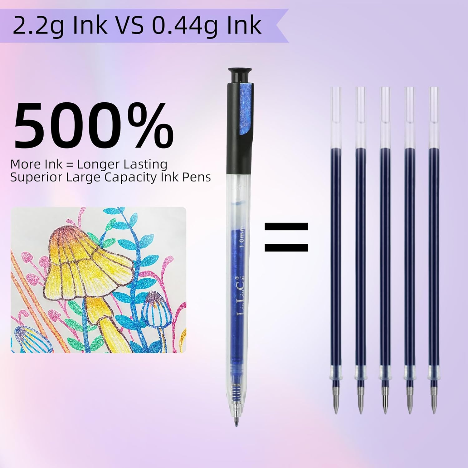 LIULIUCAI 24 Colors Retractable Glitter Gel Pens, Large Capacity Metallic Sparkle Gel Ink Pens &1.0 mm Fine Tip, Colored Glitter Pens for Adult Coloring Book Drawing Note Taking Writing Doodling