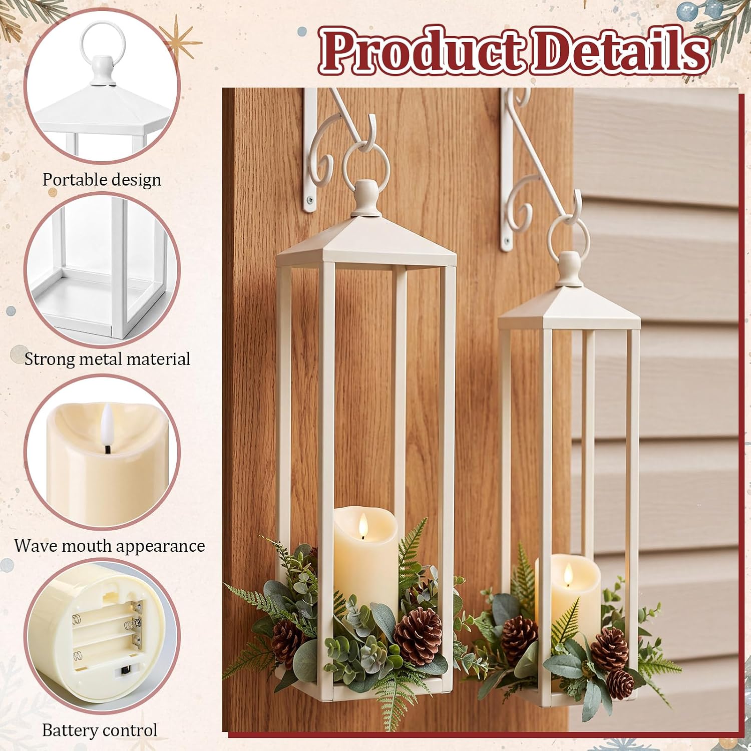 Retisee Large Decorative Lantern with LED Candle for Indoor, White image 3
