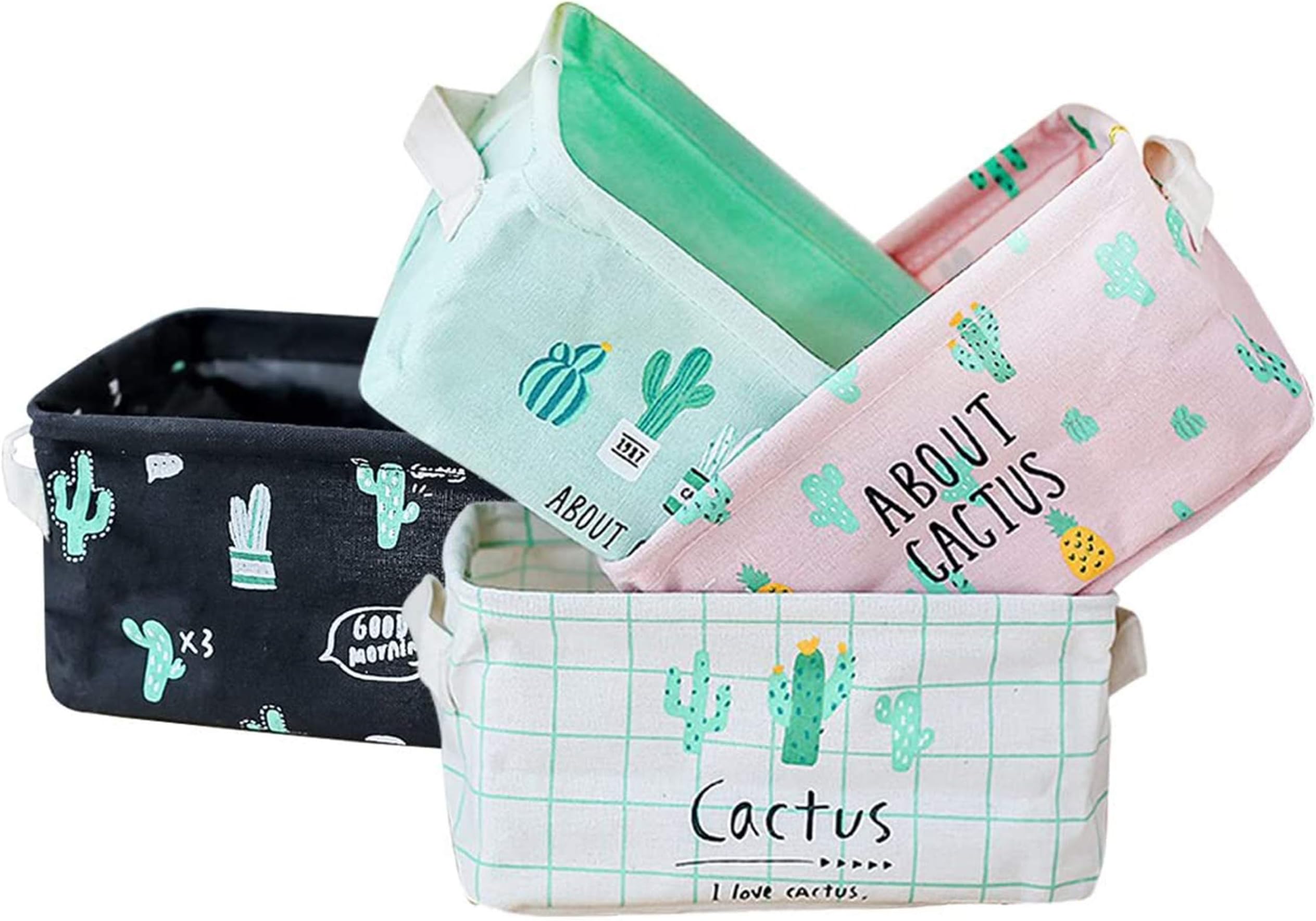 Storage Bins Foldable Cactus Storage Basket for Nursery, Kids Toys, Makeup, Small Items, Desktop Organization, Set of 4 (Multi)