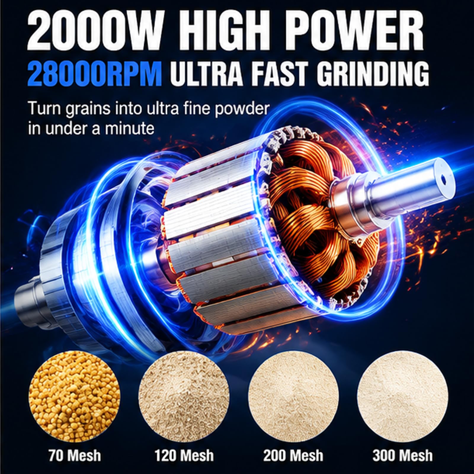Macinino elettrico per cereali da 550 g, maglia 70-300
