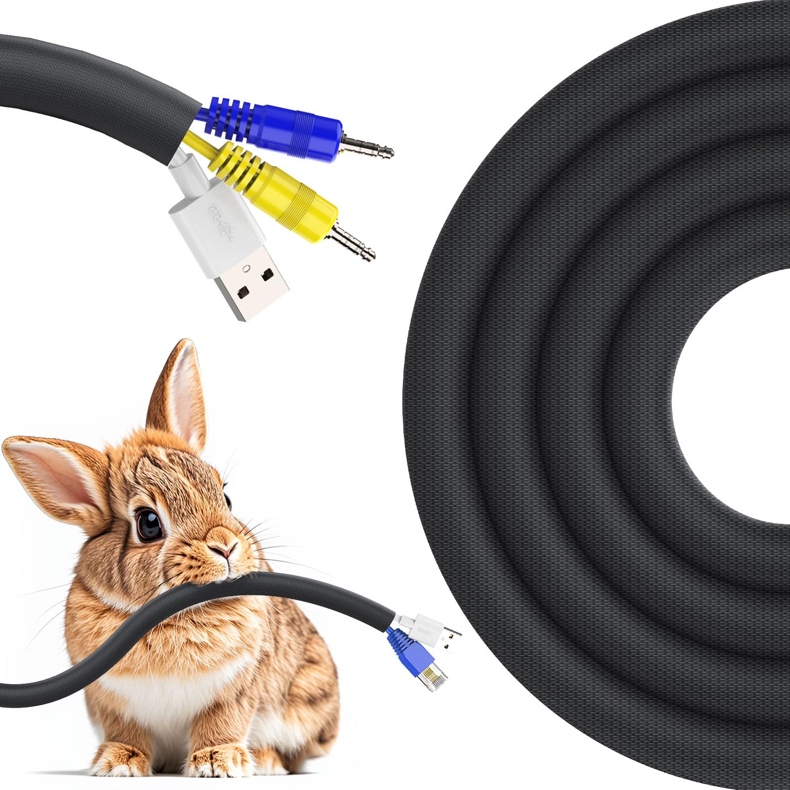 REFLYING Cable Tidy Sleeve 3 Meters-9.5mm, Black Cable Protector Keep Dogs Cats Pets from Chewing Cords