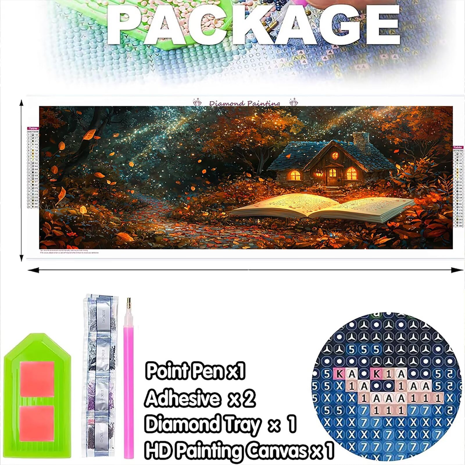 5D DIY domek diamentowy obraz duży rozmiar 60 x 180 cm, diamentowe malowanie dla dorosłych las, malowanie diamentowe haft ścieg krzyżykowy kryształ górski kreatywny zestaw do dekoracji wnętrz TU0N-14