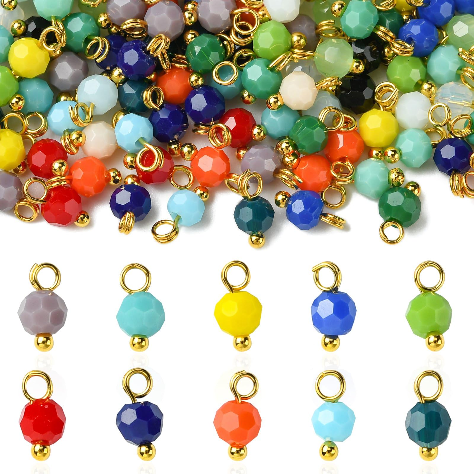 UR URLIFEHALL 190 Pcs 19 Styles Opaque Faceted Round Charms Glass Bead Dangle Charms Pendants for Jewellery Making Earring Necklace Crafts