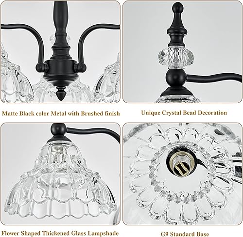 Miniatura 5 de HDDFL Lámpara de araña de 3 luces, lámpara de araña negra moderna para comedor, cocina, isla, entrada, sala de estar, dormitorios, vestíbulo