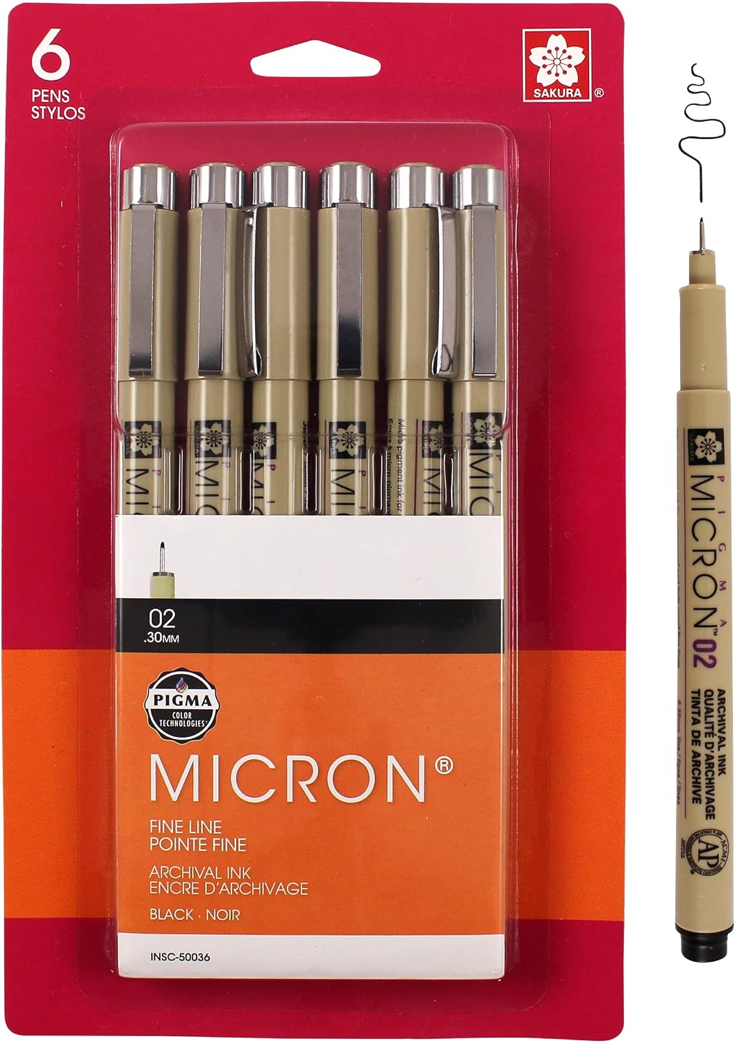 SAKURA Pigma Micron Fineliner Pens - Archival Black Ink Pens - Pens for Writing, Drawing, or Journaling - Black Ink - 02 Point Size - 6 Pack